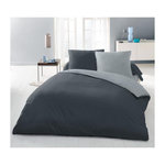 LOVELY HOME Parure housse de couette 2 personnes - 220x240 cm - 100% Coton - Bicolore Gris clair et foncé