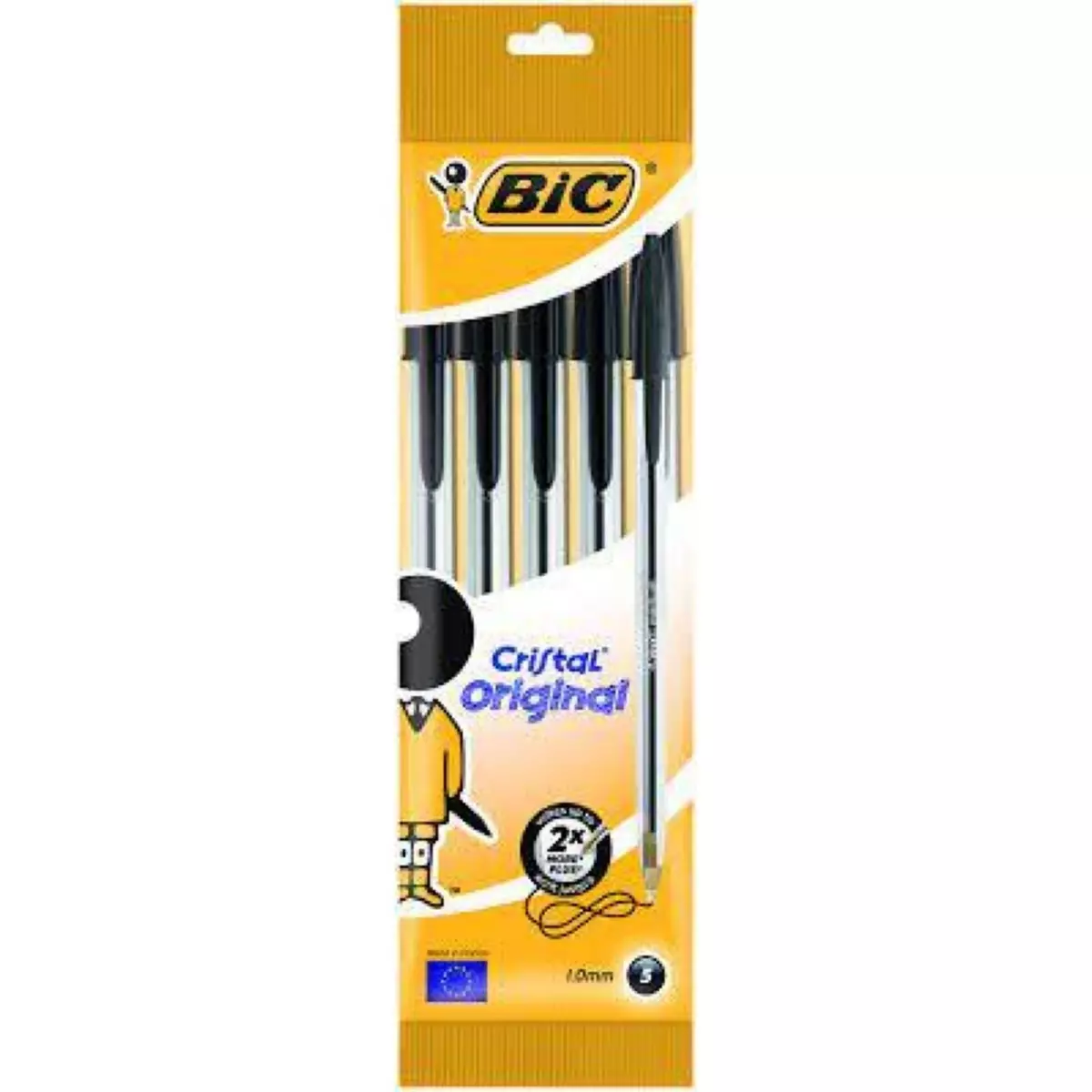 BIC Lot de 5 stylos bille noirs pointe moyenne 1 mm CRISTAL ORIGINAL