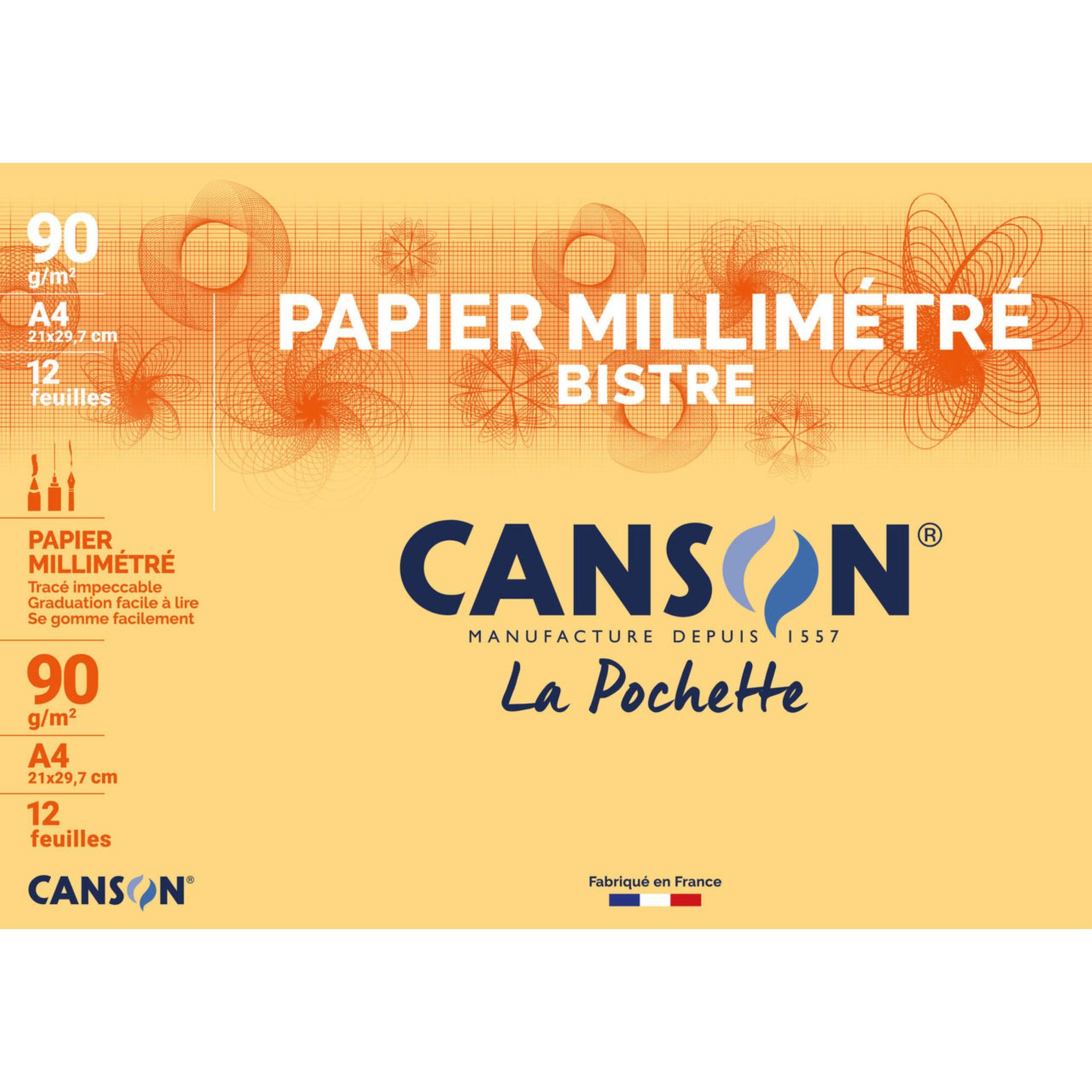 CANSON Pochette de 12 feuilles A4 Papier millimétré