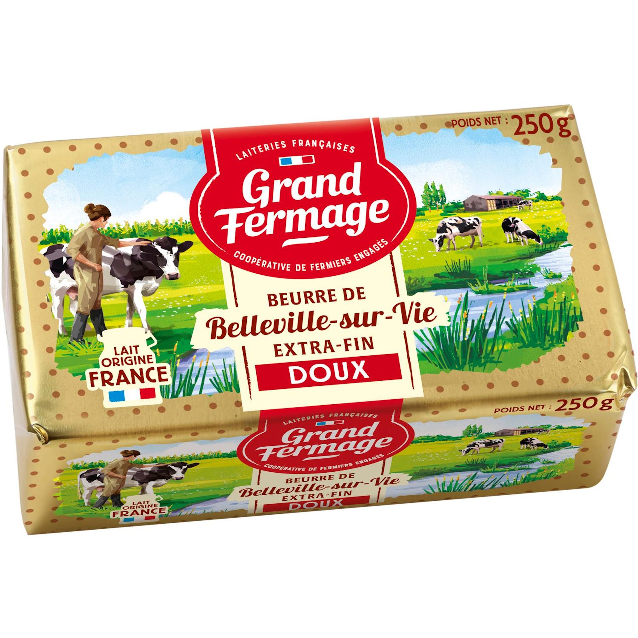 Voir la diapositive 2 : GRAND FERMAGE Beurre de Belleville-sur-Vie extra-fin doux 82%MG 250g