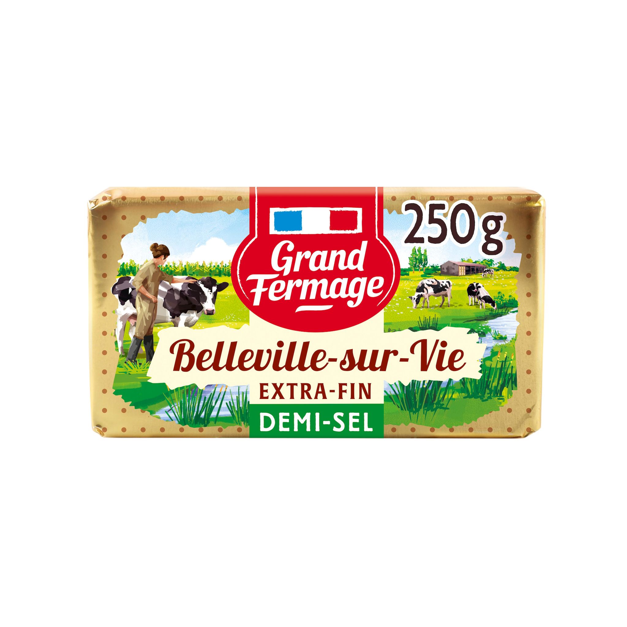 Voir la diapositive 2 : GRAND FERMAGE Beurre de Belleville-sur-Vie extra-fin demi-sel 80%MG 250g