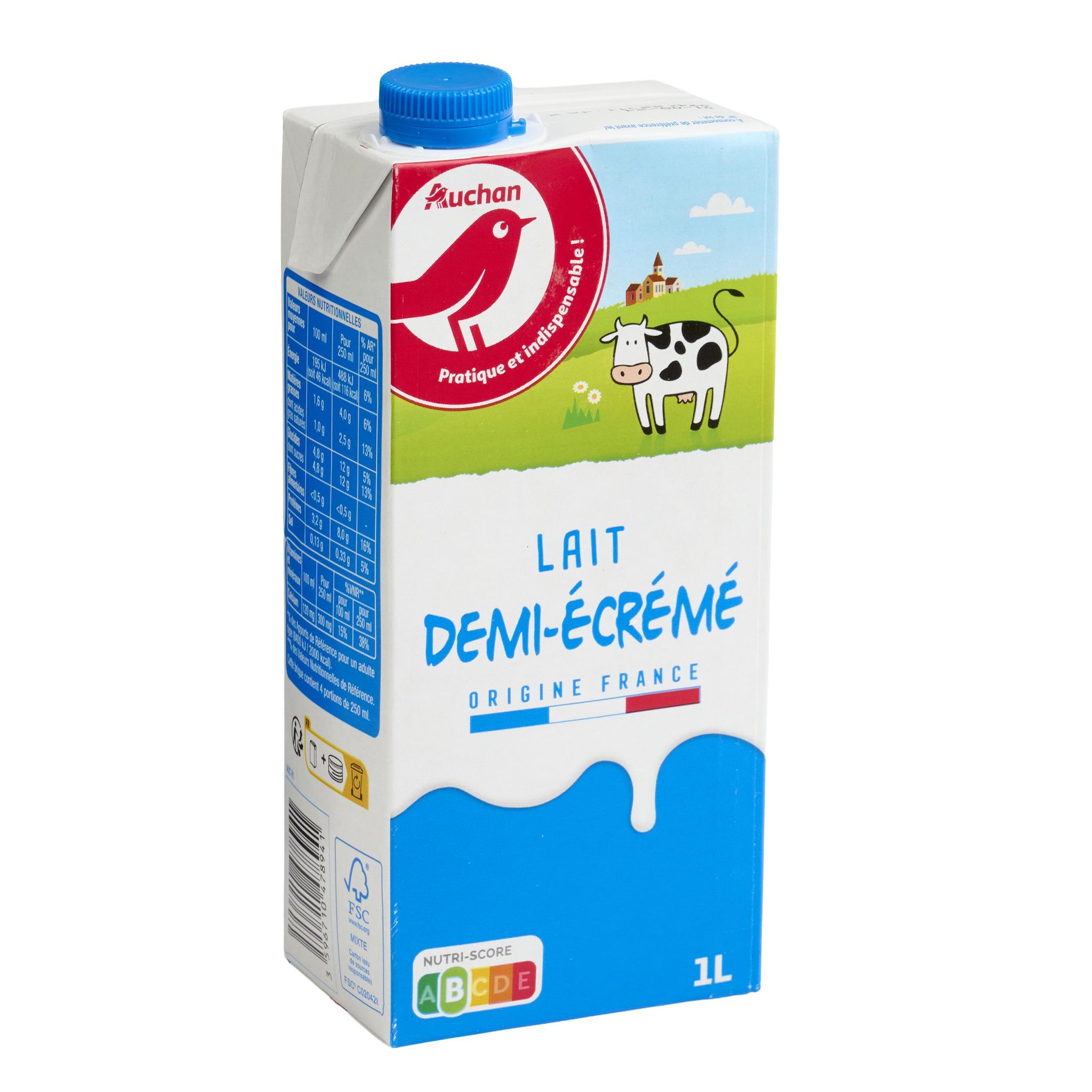 Voir la diapositive 2 : AUCHAN Lait demi-écrémé UHT 1L