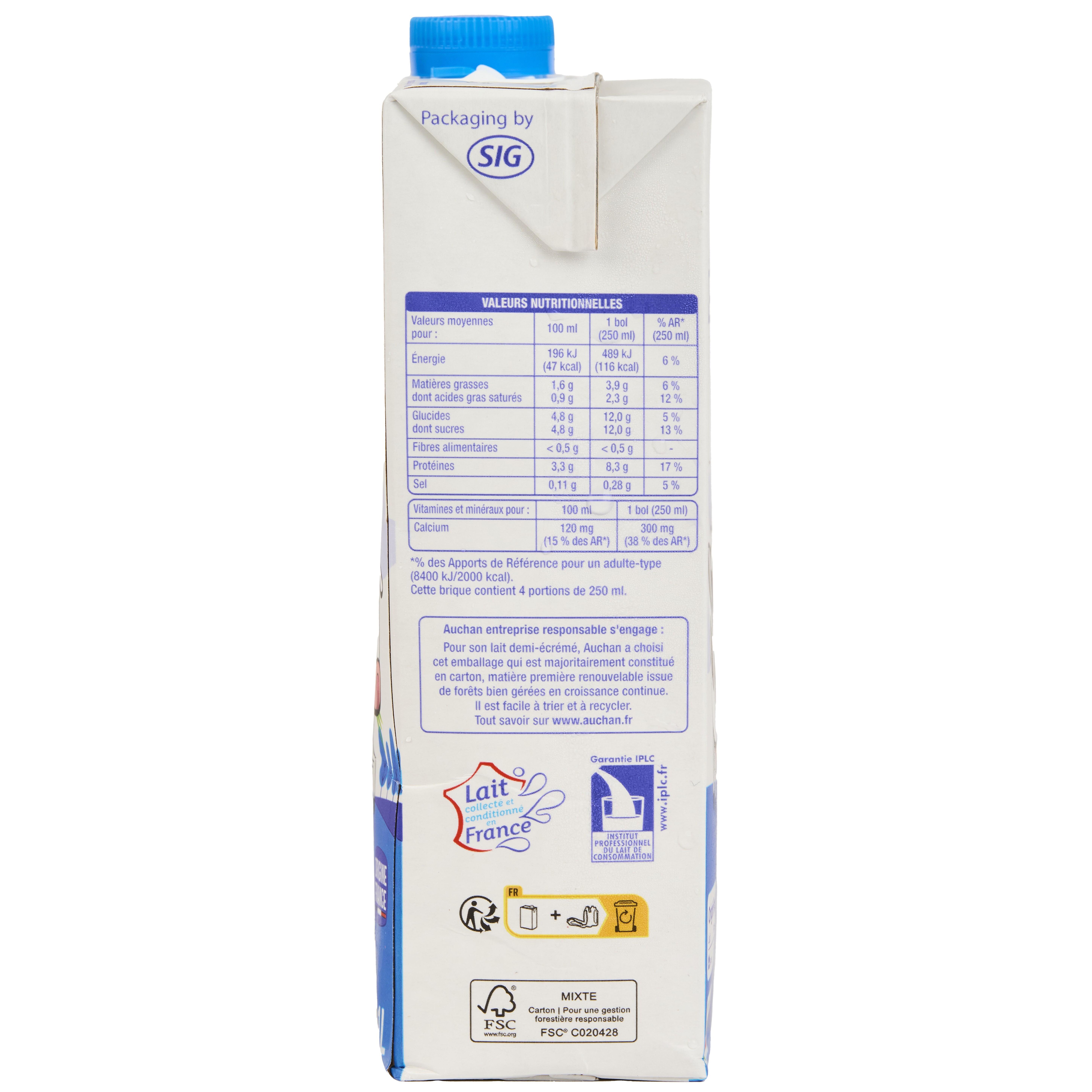Voir la diapositive 4 : AUCHAN Lait demi-écrémé UHT 1L