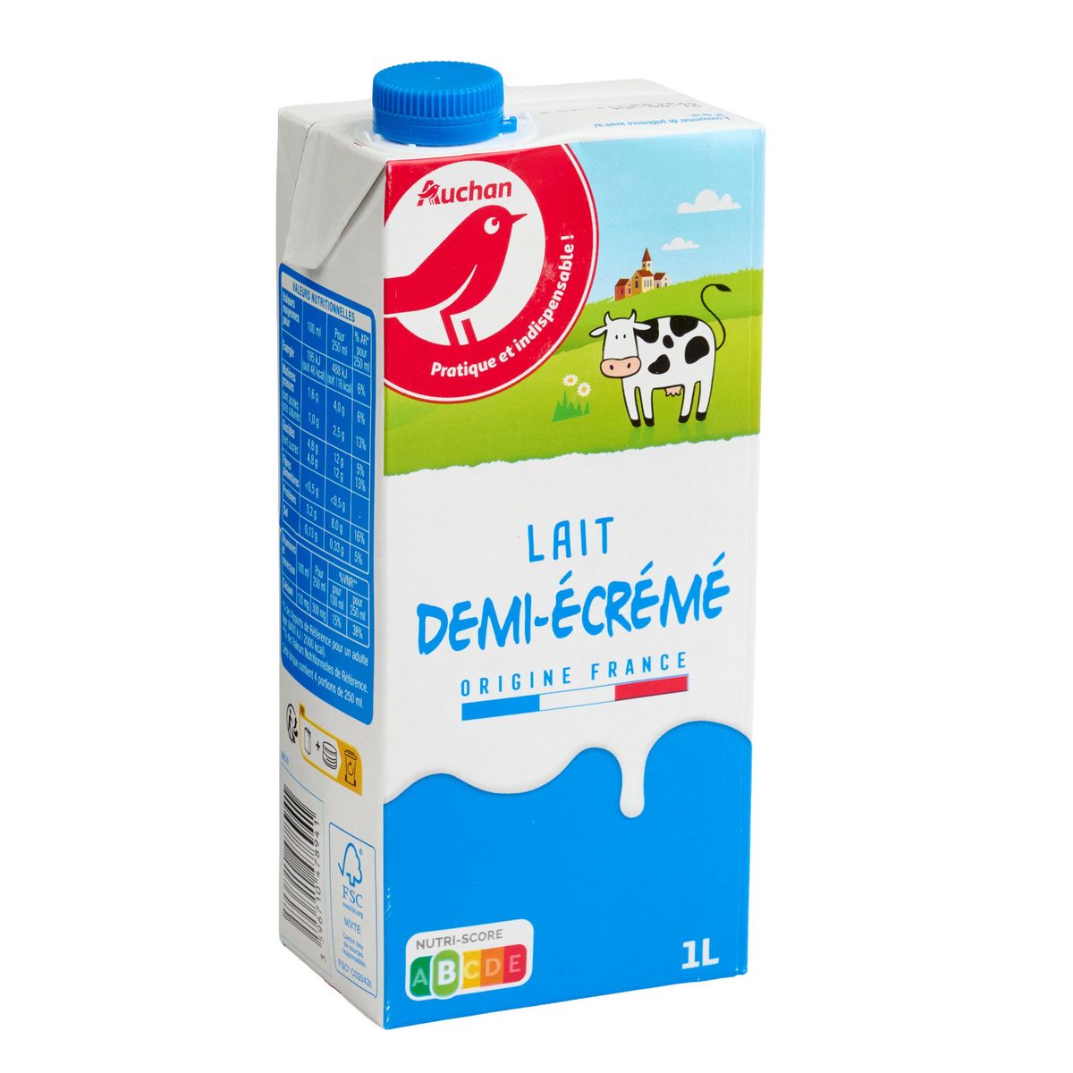 AUCHAN Lait demi-écrémé UHT 1L