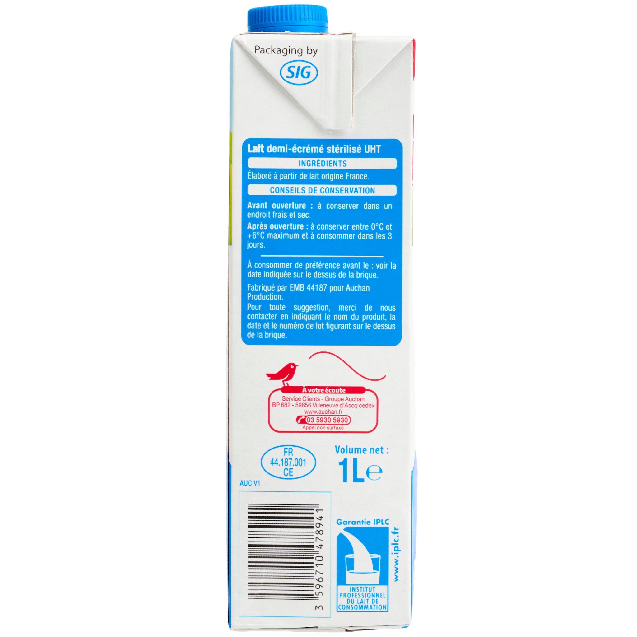 Voir la diapositive 5 : AUCHAN Lait demi-écrémé UHT 1L