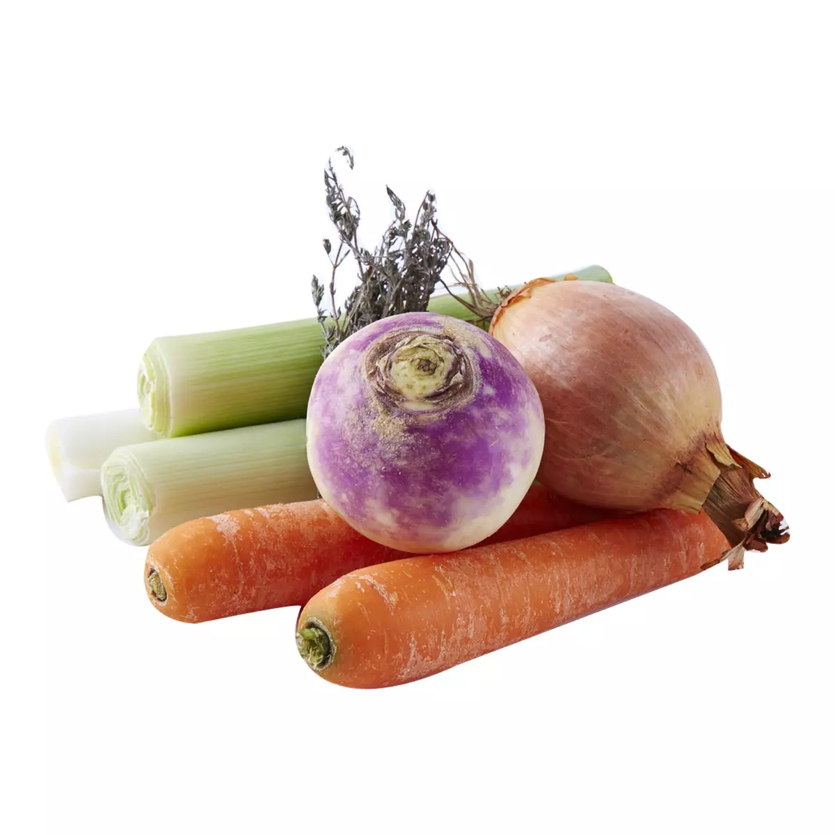 Mélange pour pot au feu : carotte, poireau, navet, oignon et bouquet garni 1kg