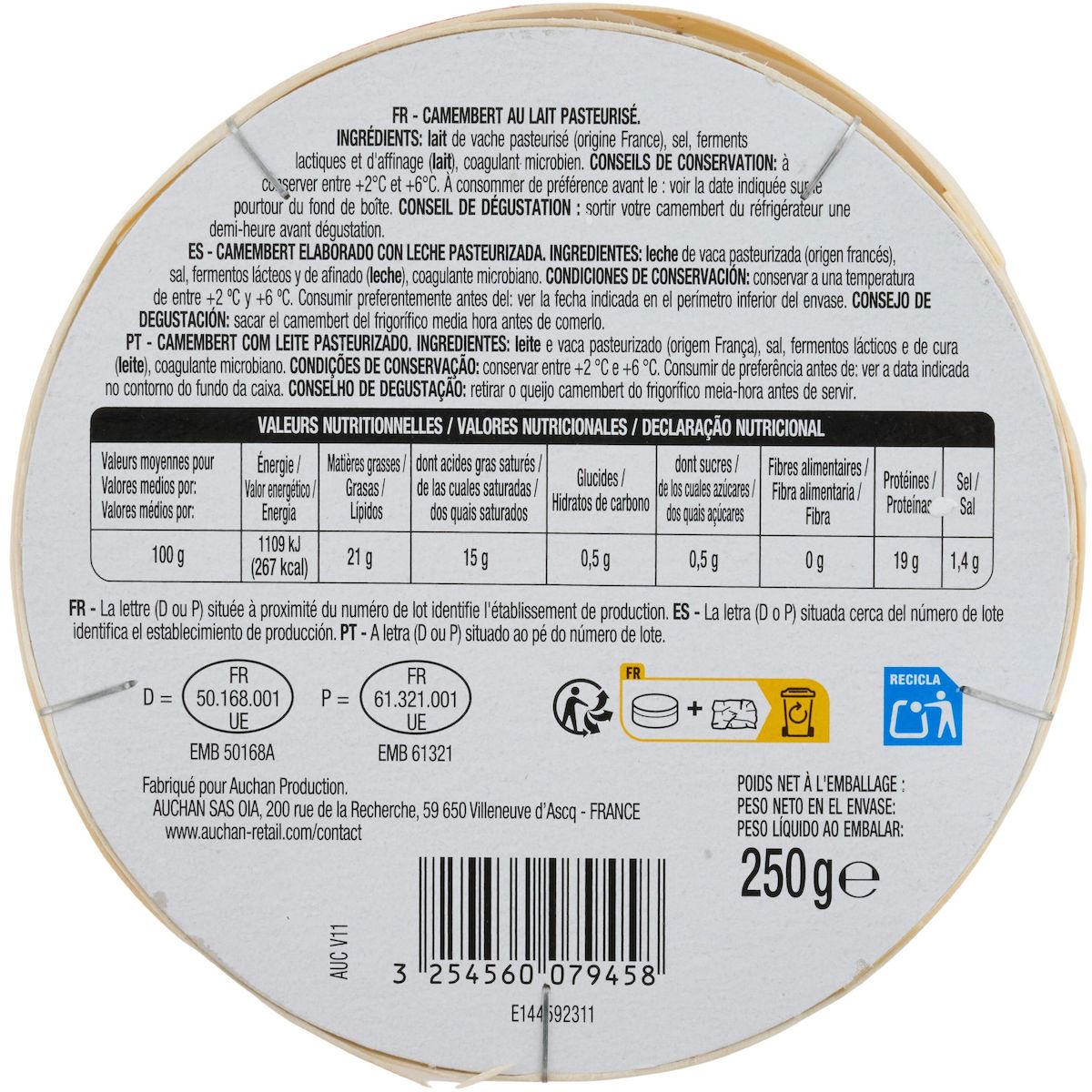 AUCHAN Camembert 250g