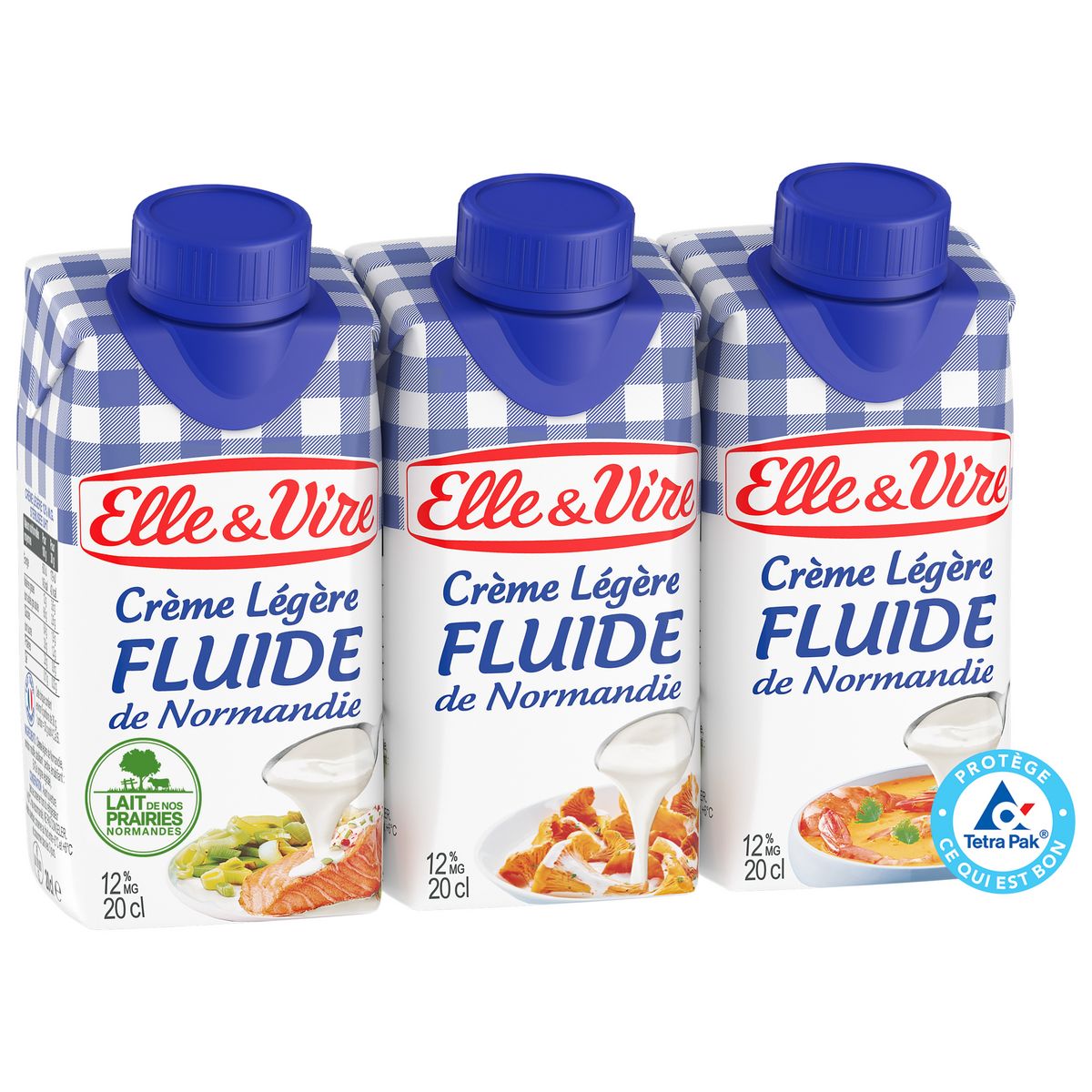 ELLE & VIRE Crème légère fluide de Normandie 12%MG 3x20cl