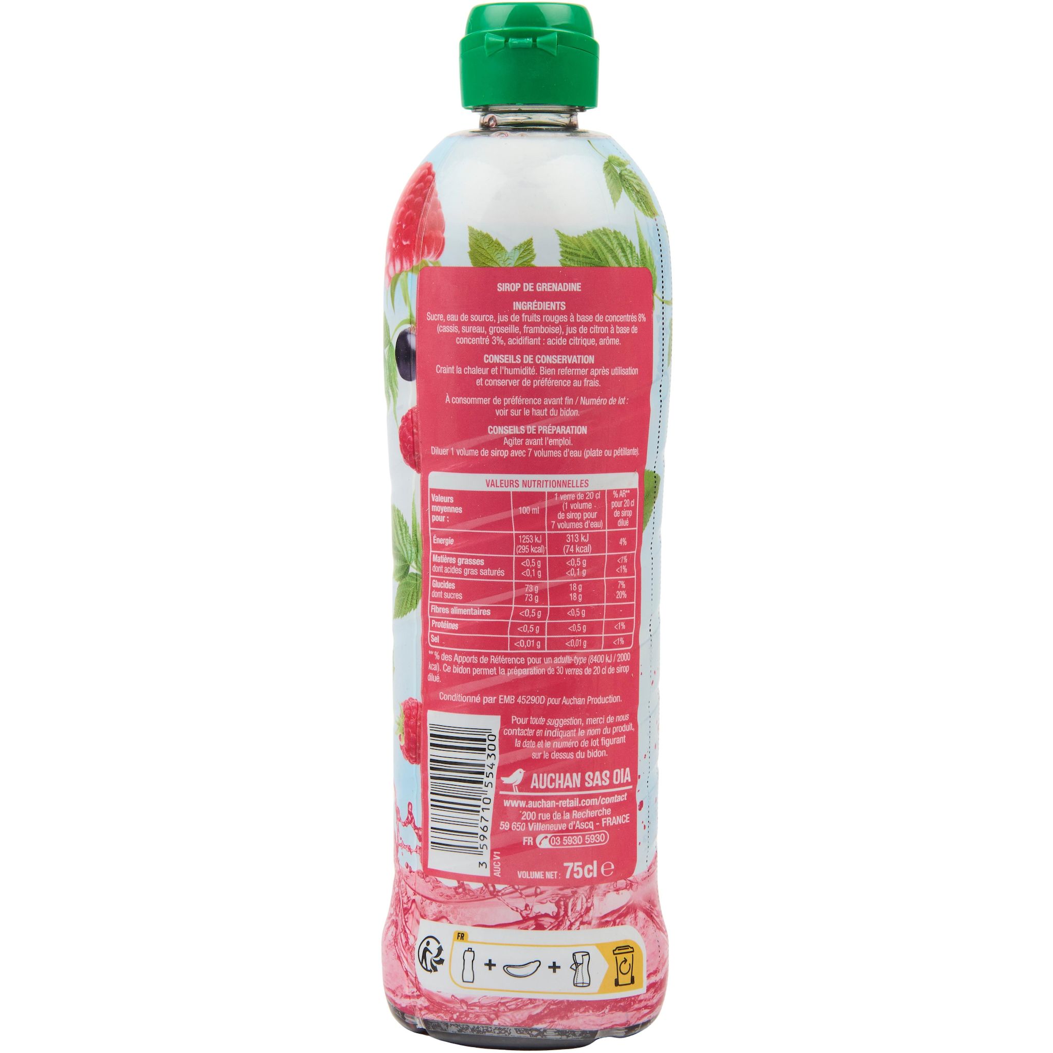 Voir la diapositive 2 : AUCHAN Sirop de grenadine bidon 75cl