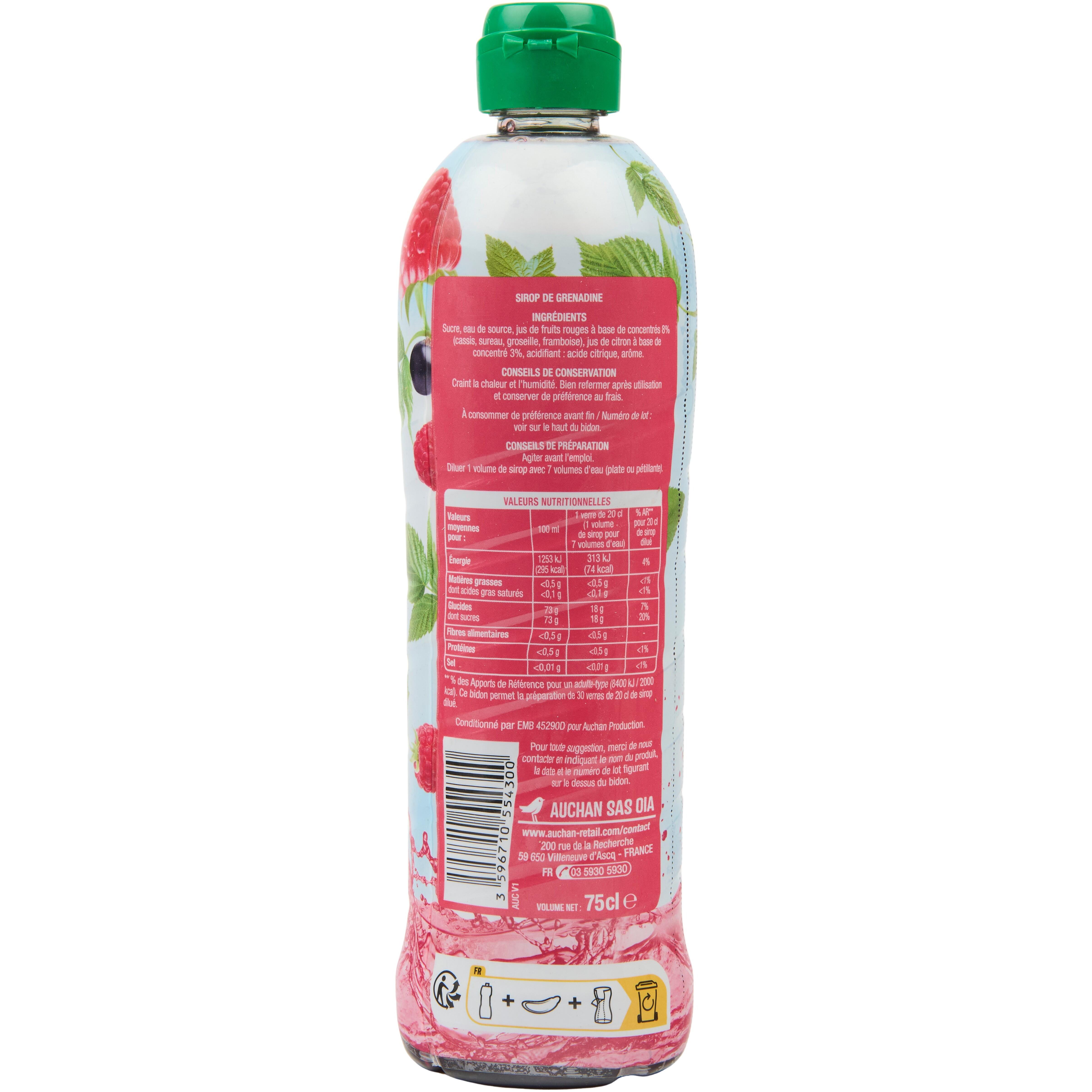 Voir la diapositive 3 : AUCHAN Sirop de grenadine bidon 75cl
