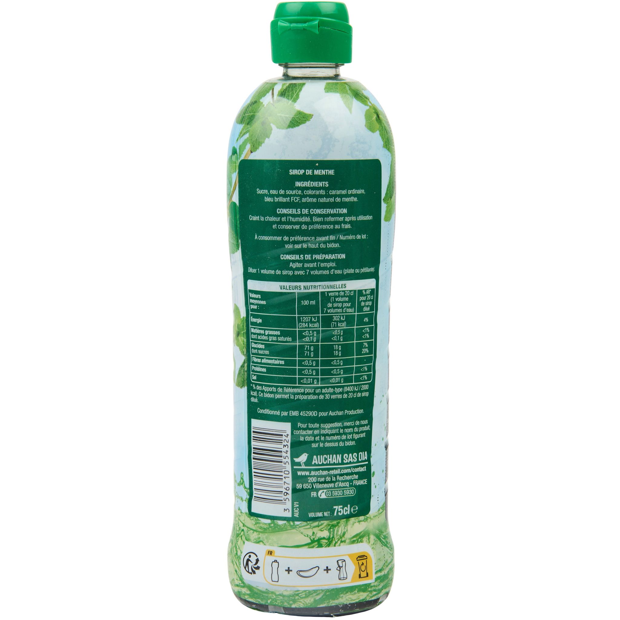 Voir la diapositive 3 : AUCHAN Sirop de menthe bidon 75cl