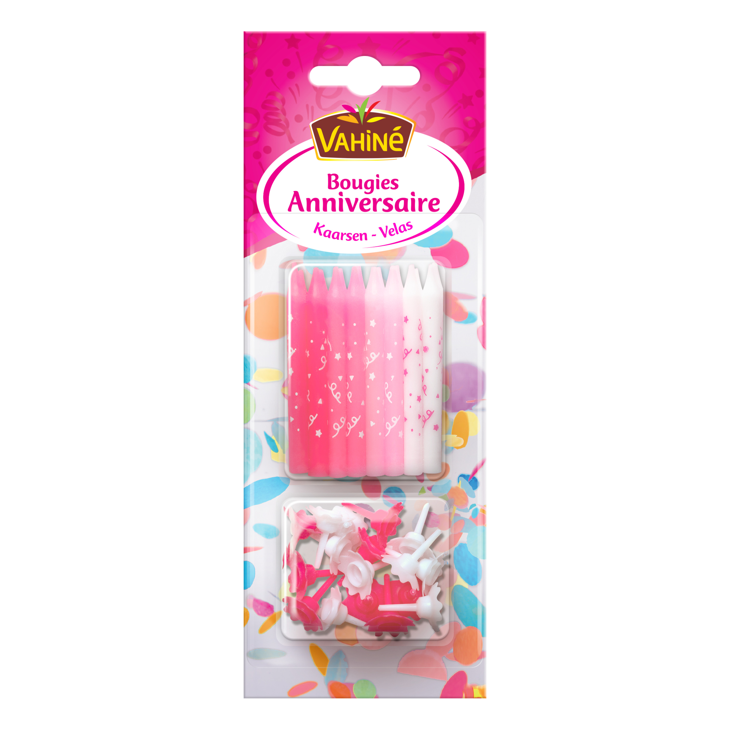 Voir la diapositive 2 : VAHINE Bougies anniversaires roses ou bleues 16 bougies