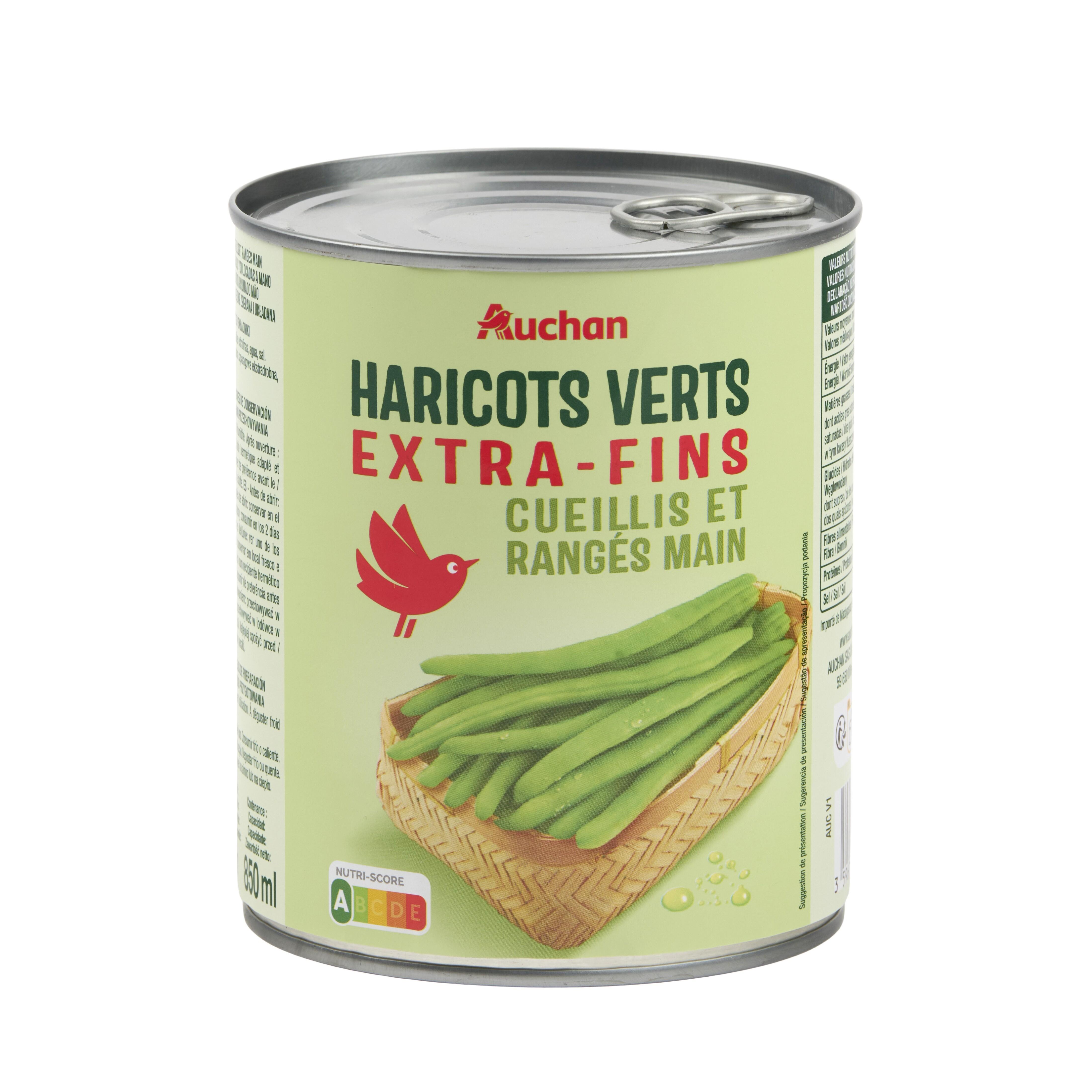 Voir la diapositive 4 : AUCHAN Haricots verts extra fins cueillis et rangés main 440g