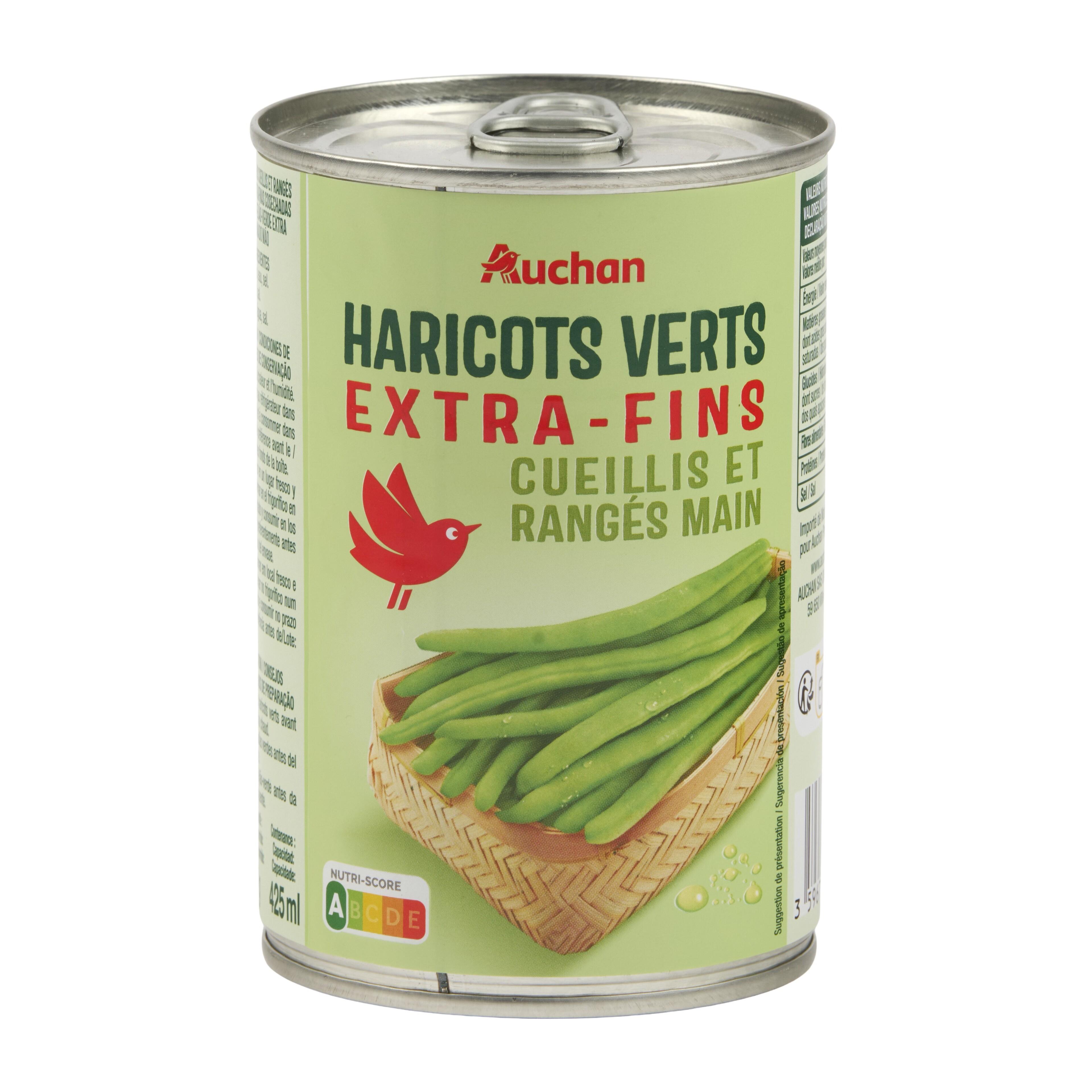 Voir la diapositive 2 : AUCHAN Haricots verts extra-fins cueillis et rangés main 220g