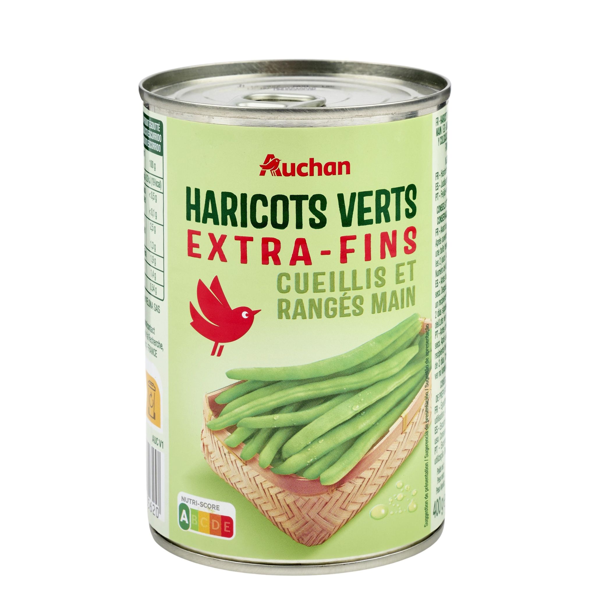 Voir la diapositive 3 : AUCHAN Haricots verts extra-fins cueillis et rangés main 220g