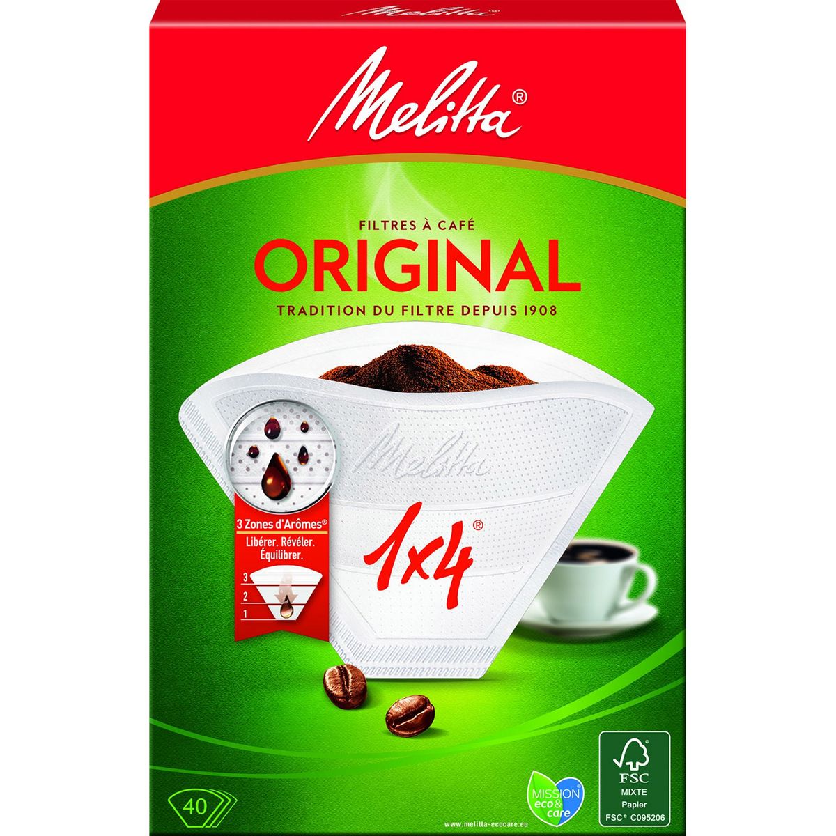 MELITTA Filtre à café 1x4 Original 40 filtres 70g