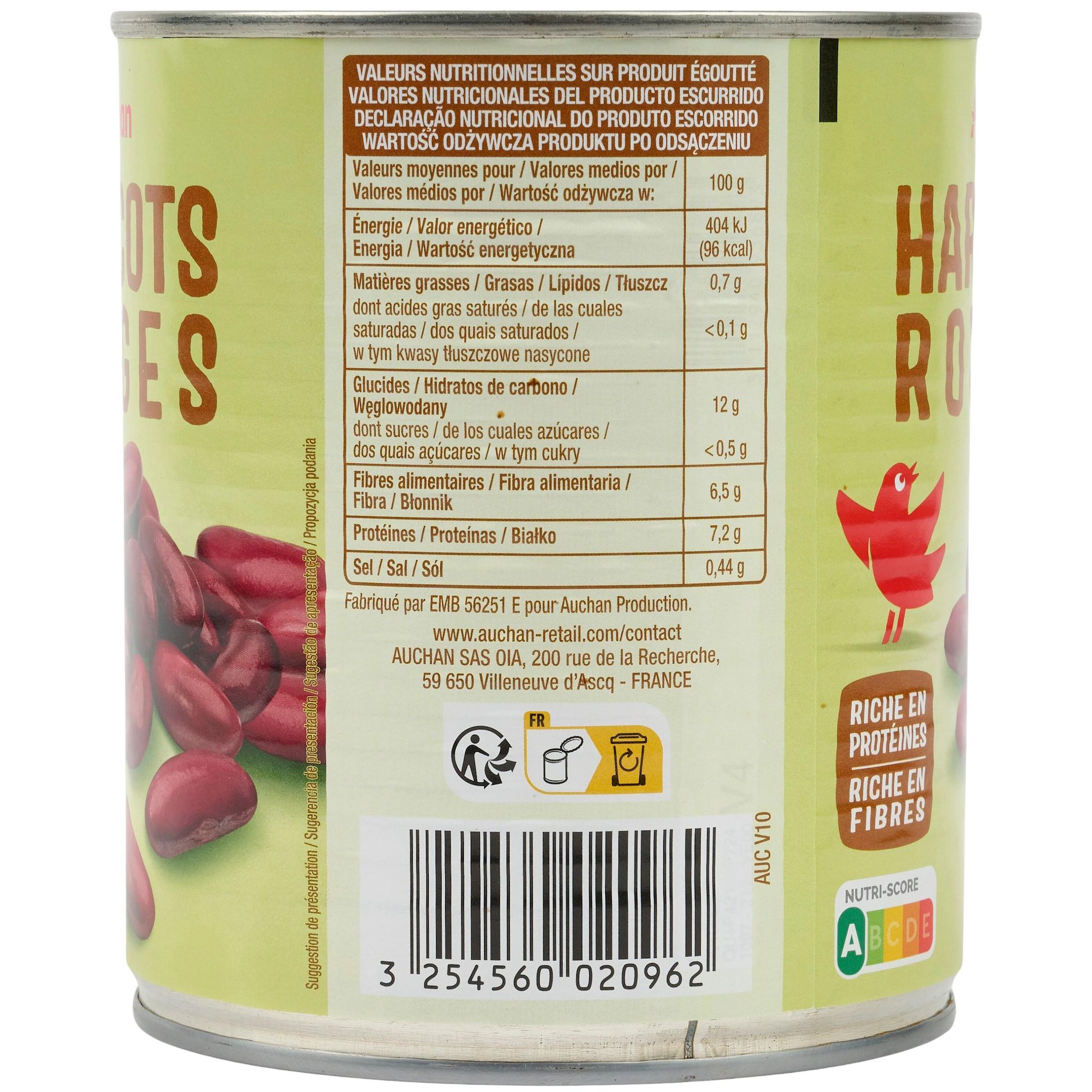 Voir la diapositive 2 : AUCHAN Haricots rouges 500g