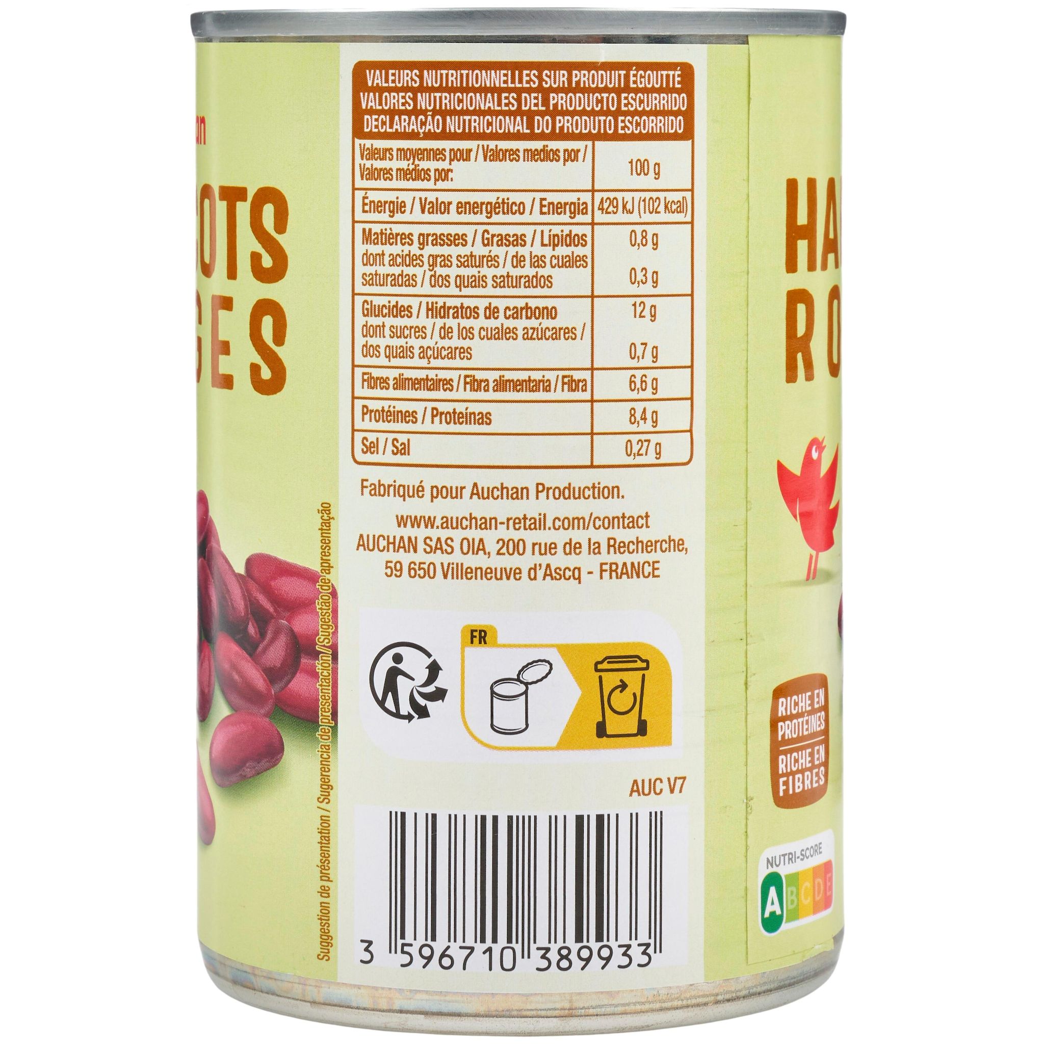 Voir la diapositive 2 : AUCHAN Haricots rouges 250g