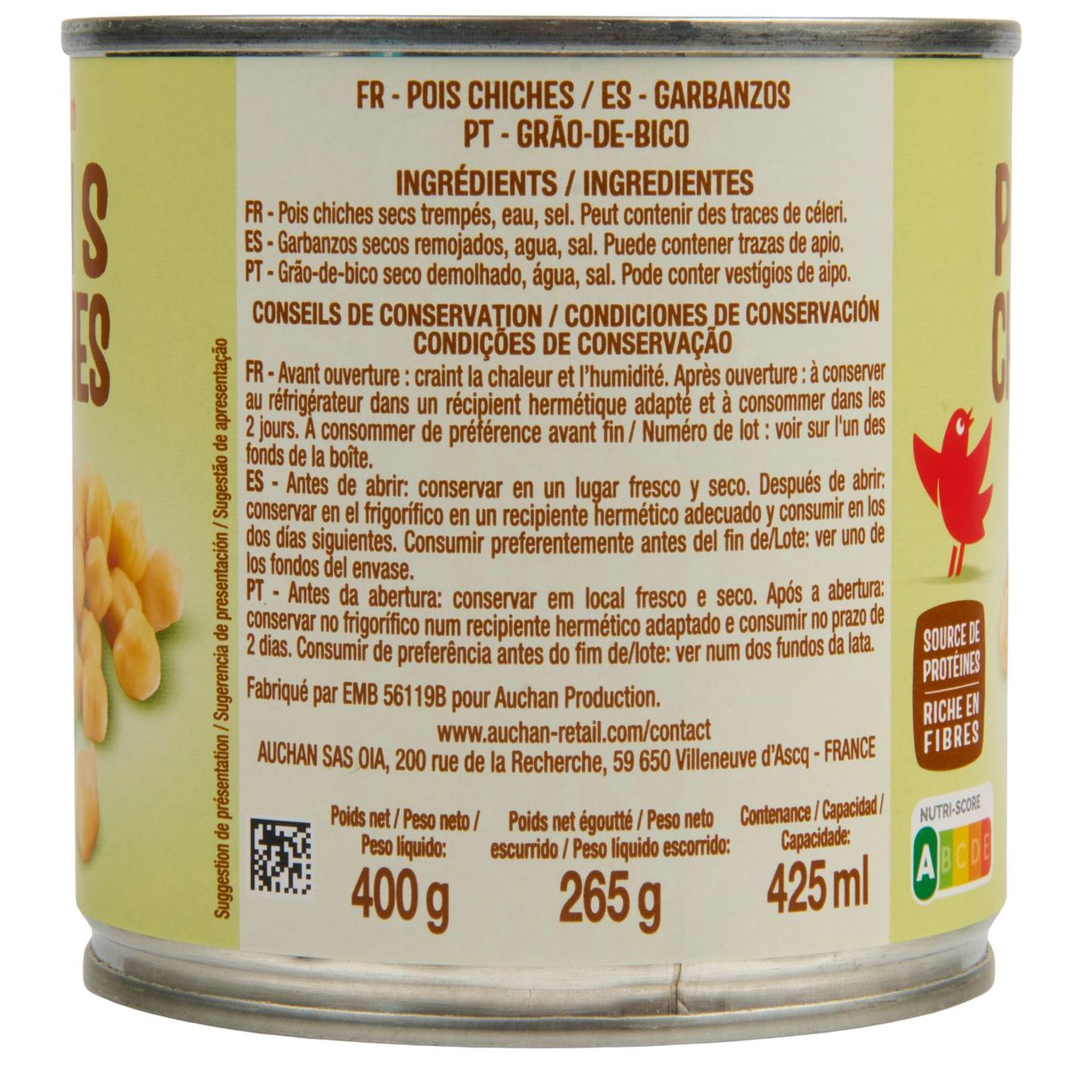 AUCHAN Pois chiches 265g