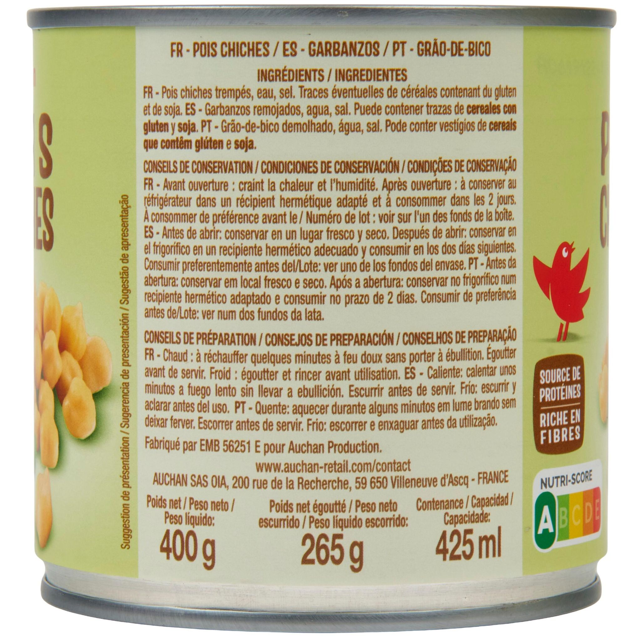 Voir la diapositive 3 : AUCHAN Pois chiches 265g