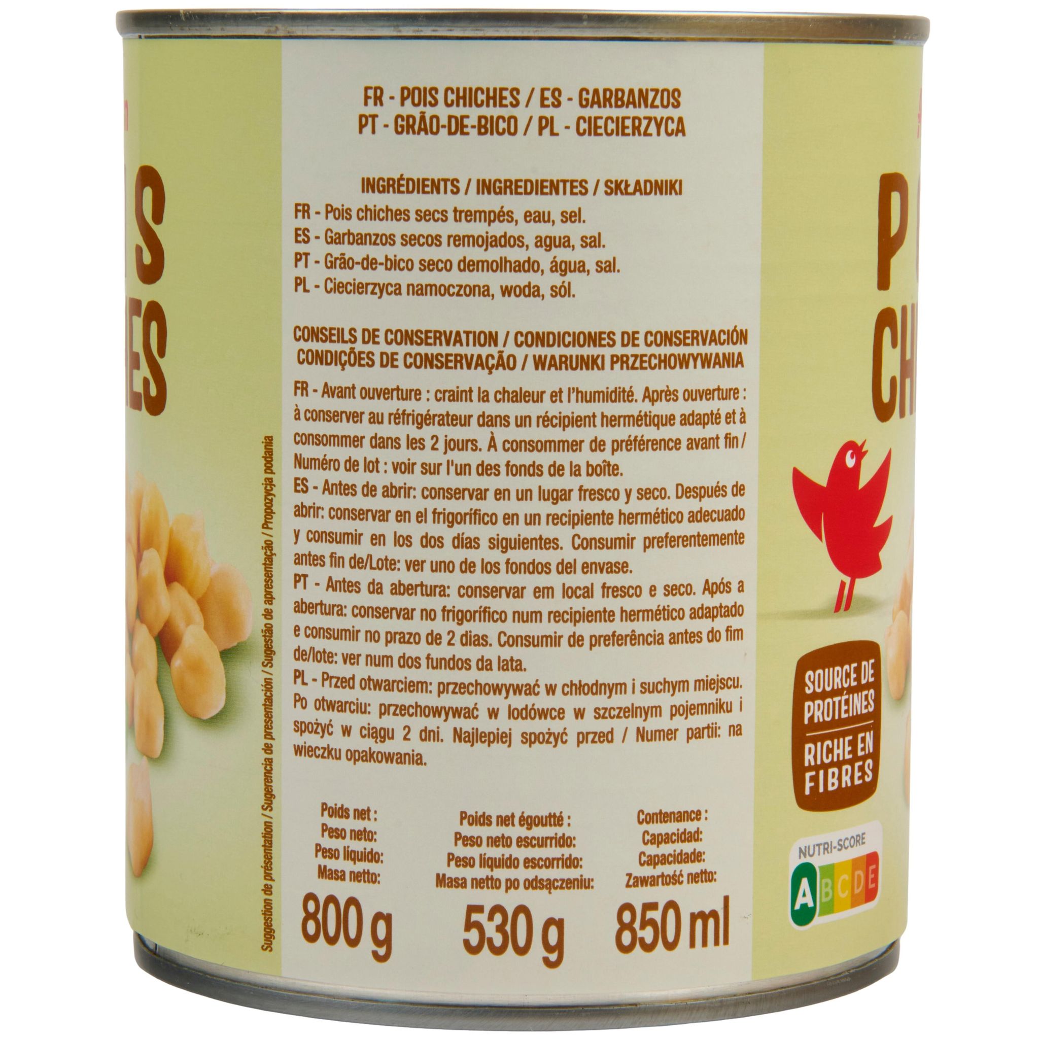 Voir la diapositive 3 : AUCHAN Pois chiches 530g