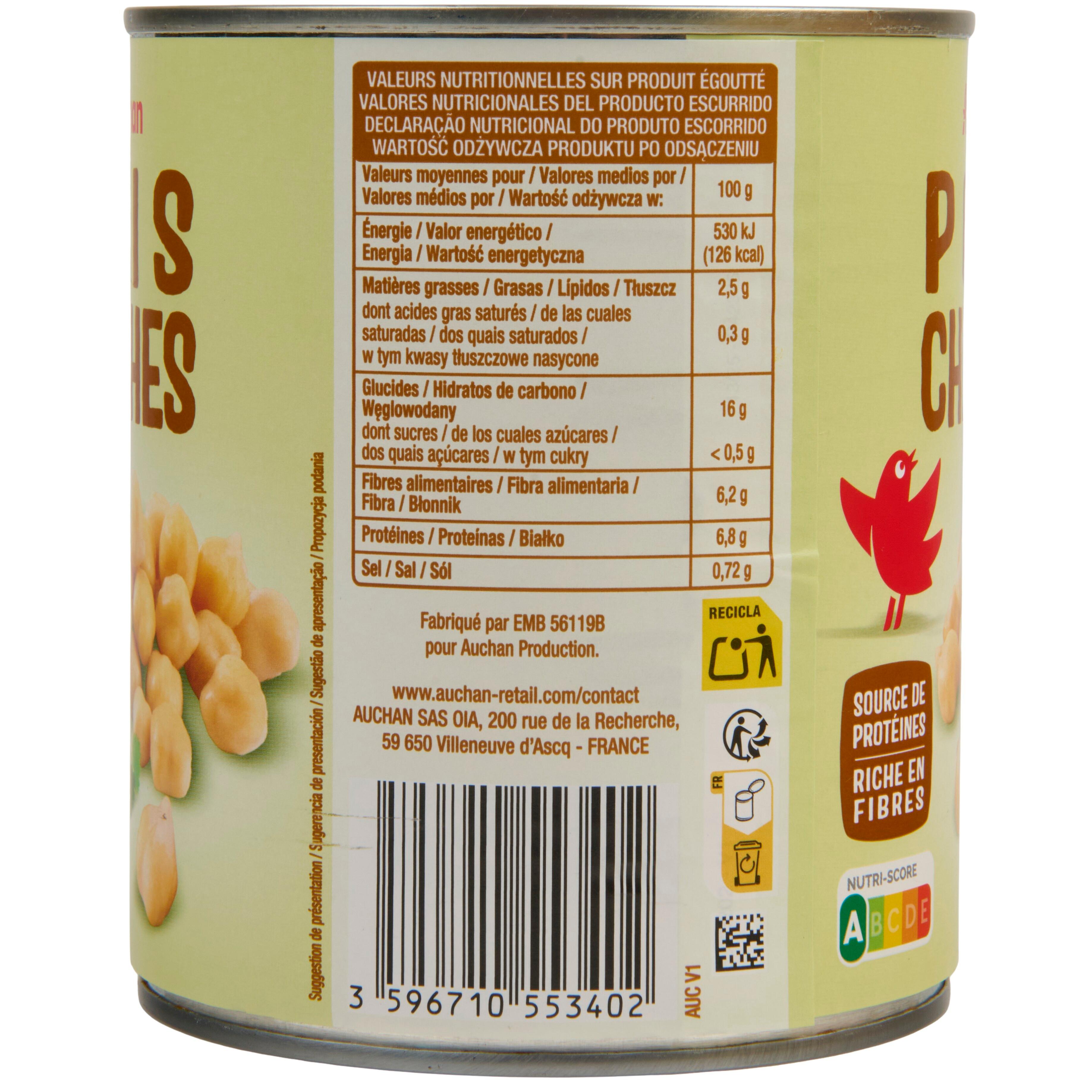 Voir la diapositive 4 : AUCHAN Pois chiches 530g