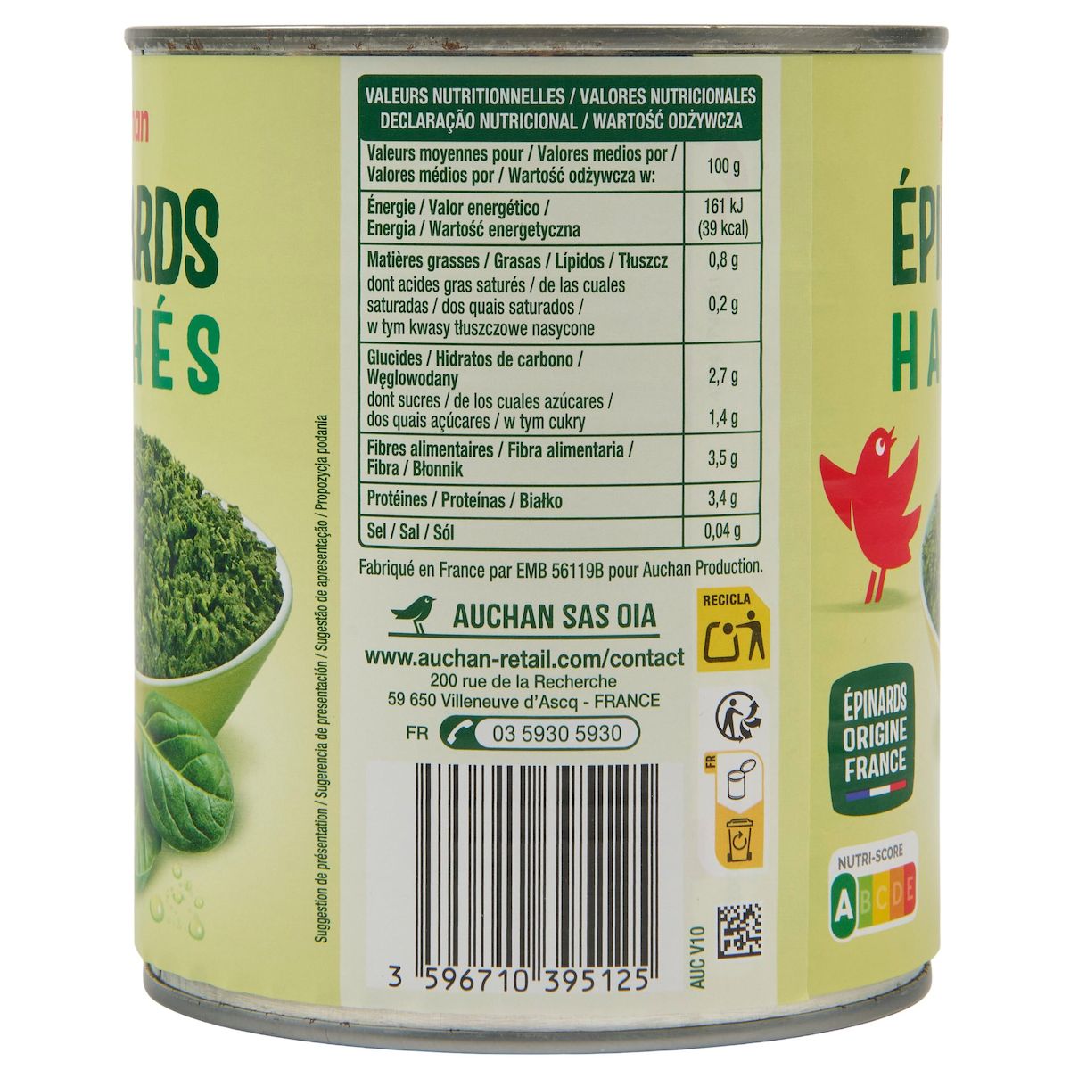 AUCHAN Epinards hachés 795g