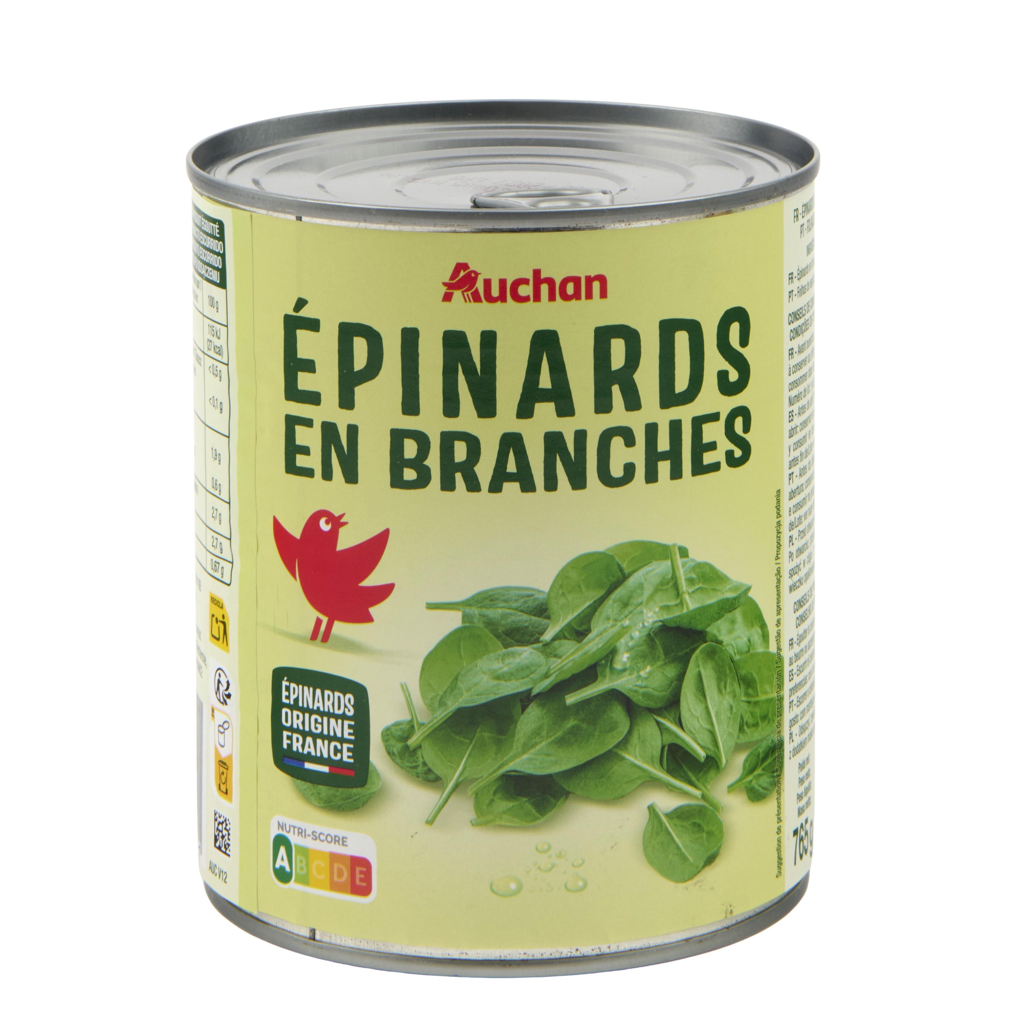Voir la diapositive 3 : AUCHAN Epinards en branches 530g