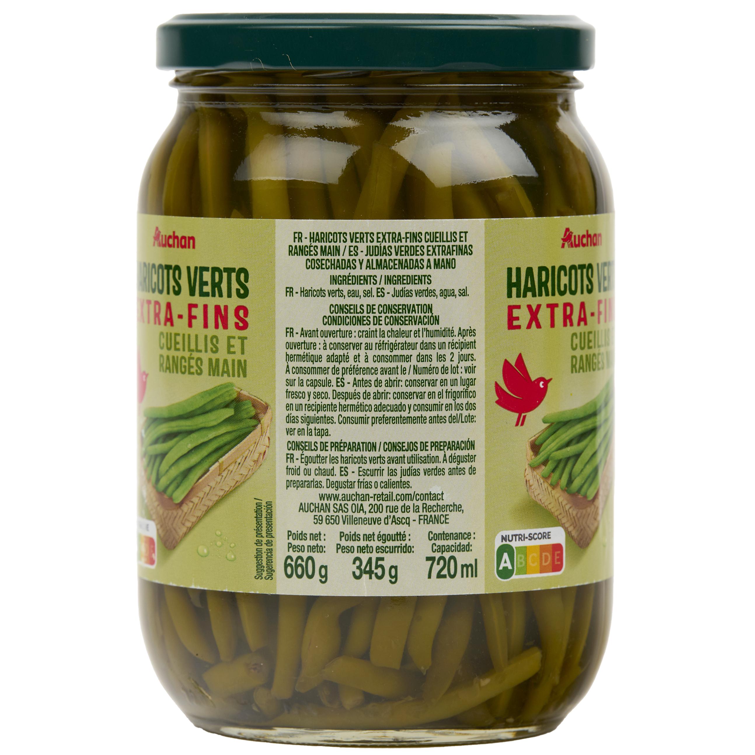 Voir la diapositive 6 : AUCHAN Haricots verts extra fins cueillis et rangés main en bocal 345g
