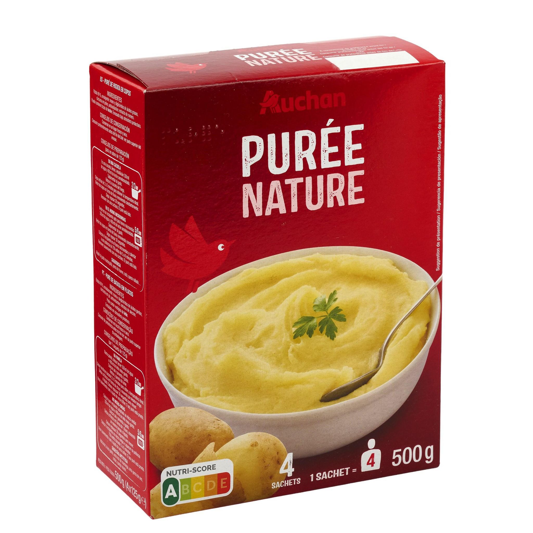 Voir la diapositive 4 : AUCHAN Purée de pommes de terre 4x4 personnes 4x125g