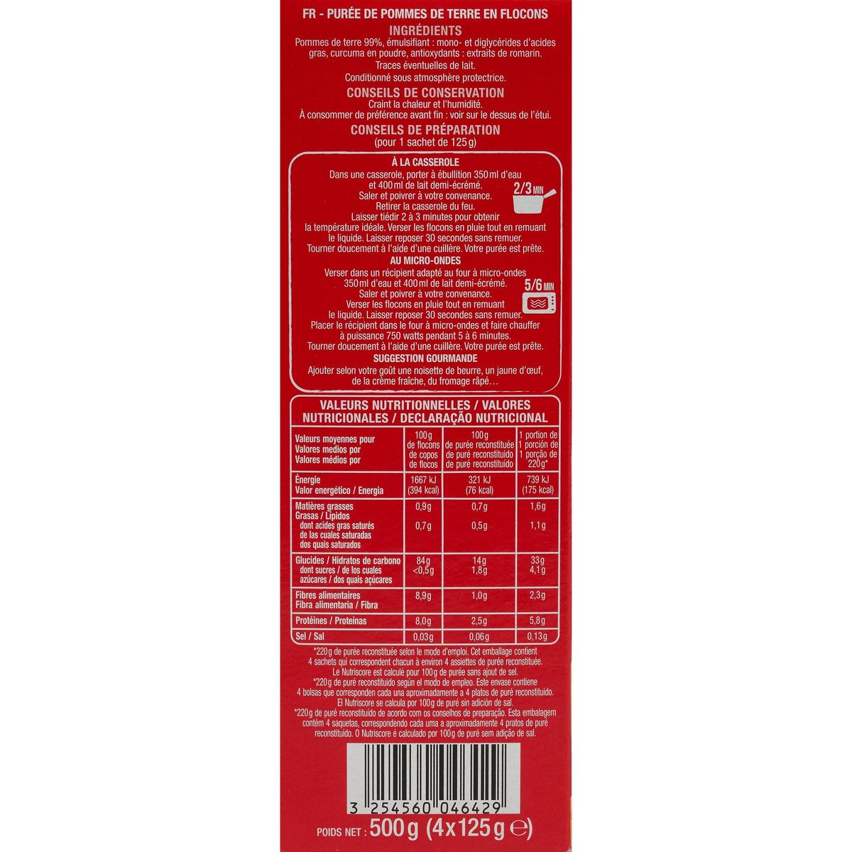 AUCHAN Purée de pommes de terre 4x4 personnes 4x125g