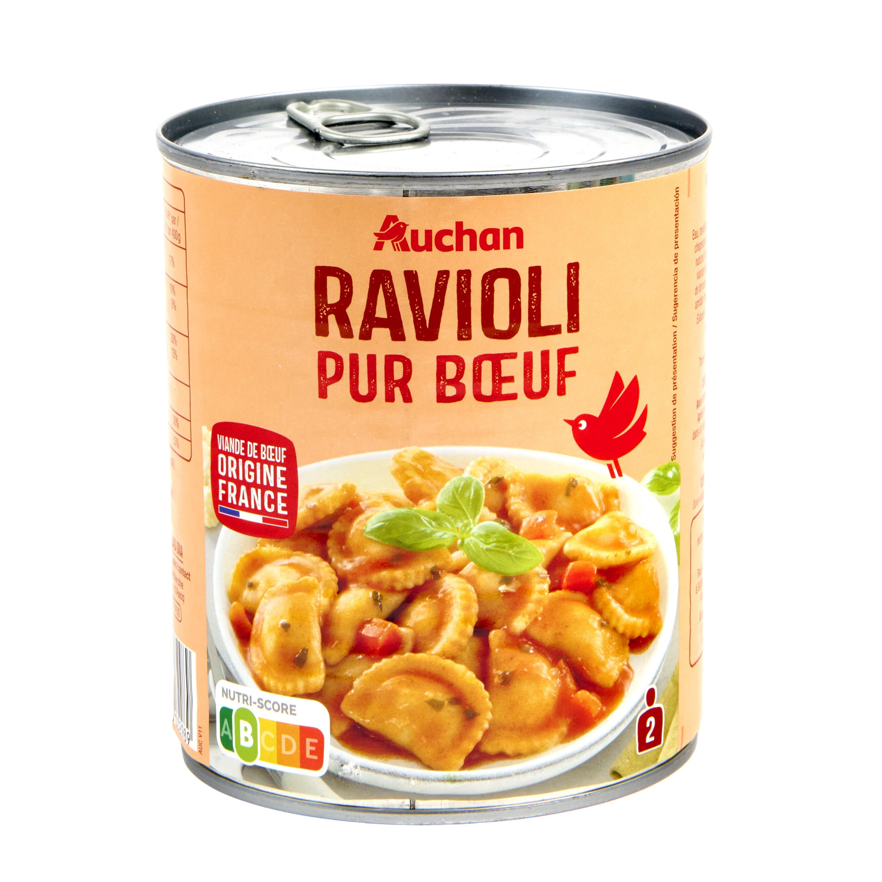 Voir la diapositive 2 : AUCHAN Ravioli pur bœuf viande bovine origine France 2 personnes 800g