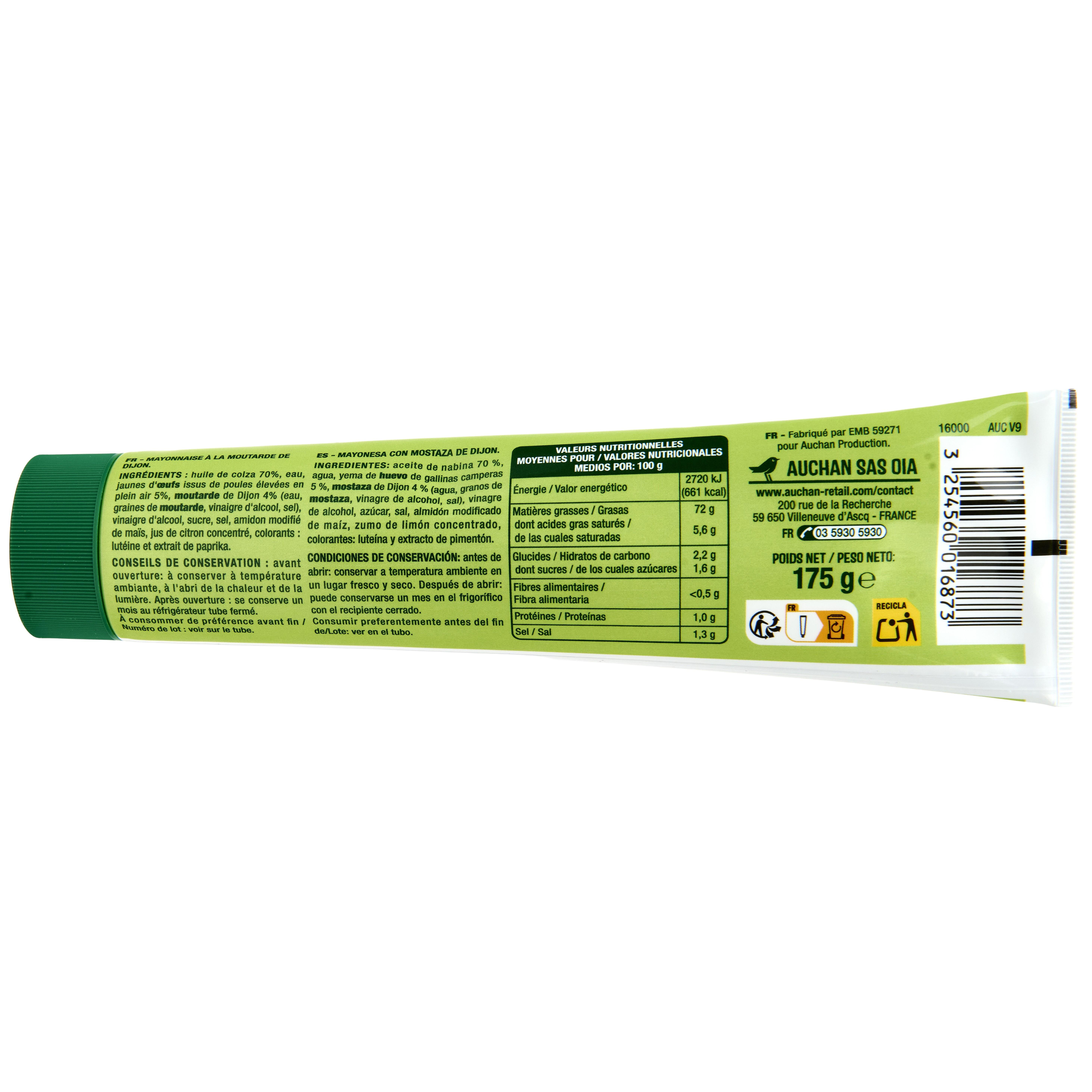Voir la diapositive 2 : AUCHAN Mayonnaise aux œufs frais en tube 175g
