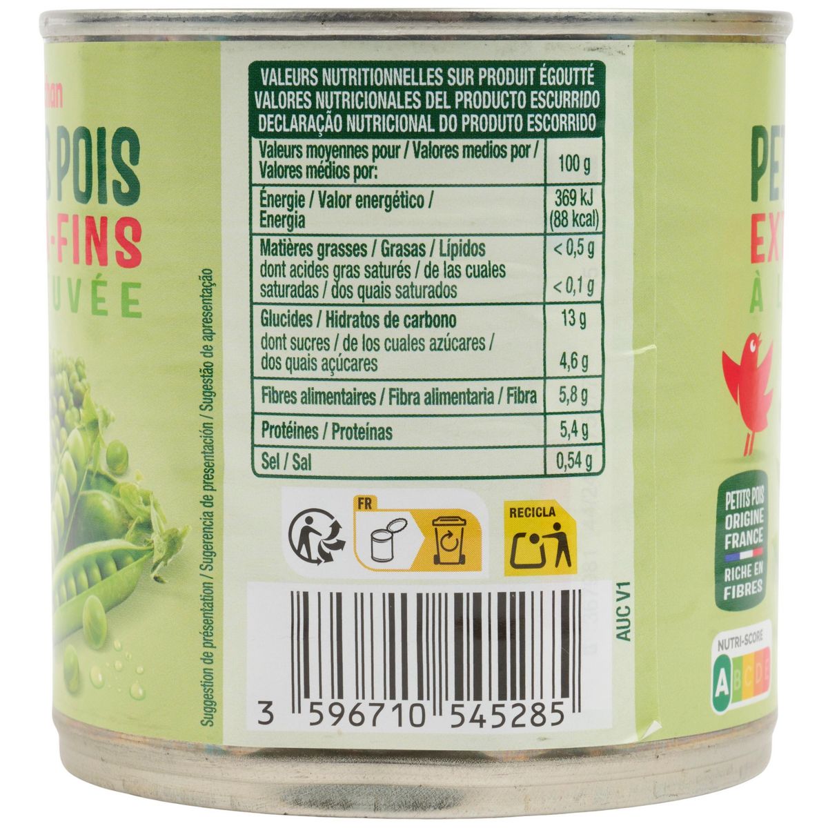 AUCHAN Petits pois à l'étuvée extra-fins 280g