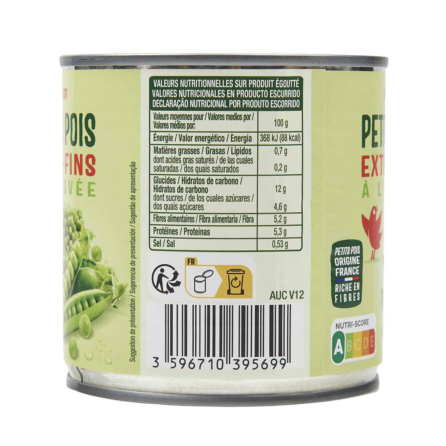 Voir la diapositive 4 : AUCHAN Petits pois à l'étuvée extra-fins 280g