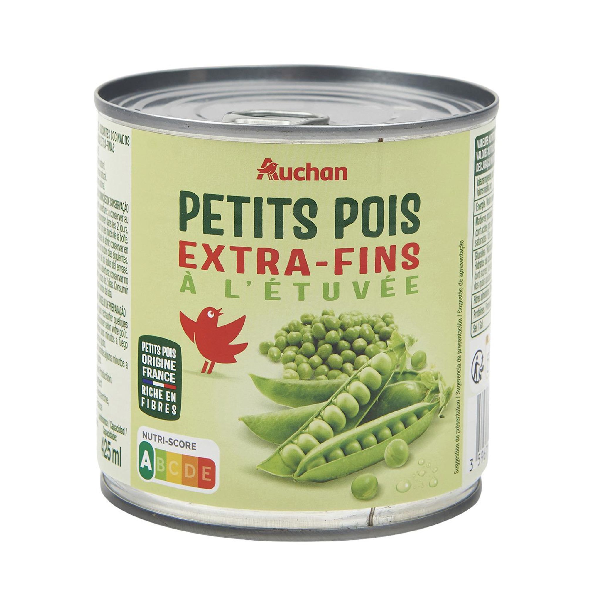 Voir la diapositive 3 : AUCHAN Petits pois à l'étuvée extra-fins 280g