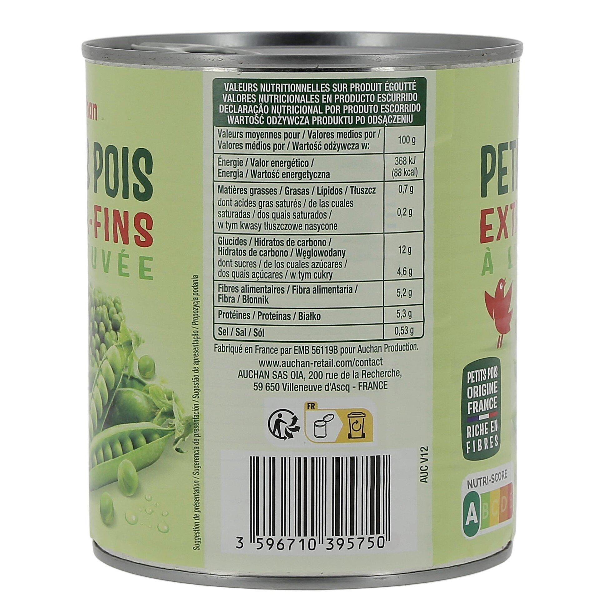 Voir la diapositive 3 : AUCHAN Petits pois à l'étuvée extra-fins 560g