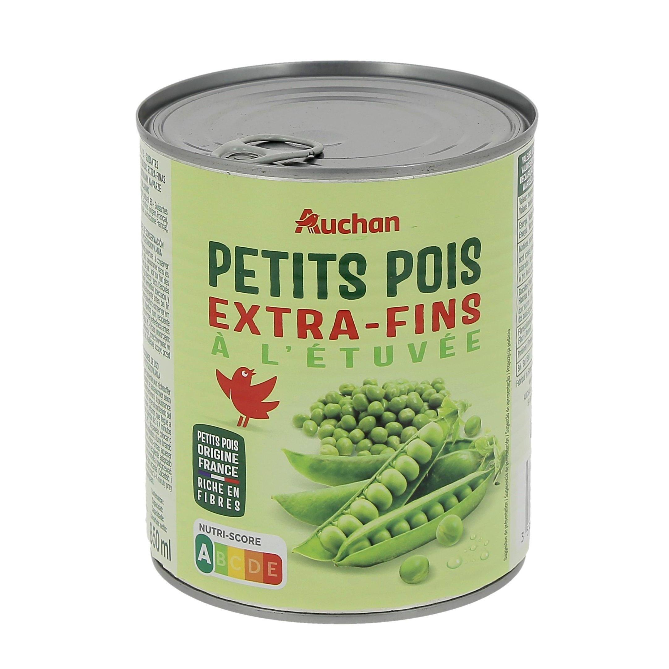 Voir la diapositive 4 : AUCHAN Petits pois à l'étuvée extra-fins 560g