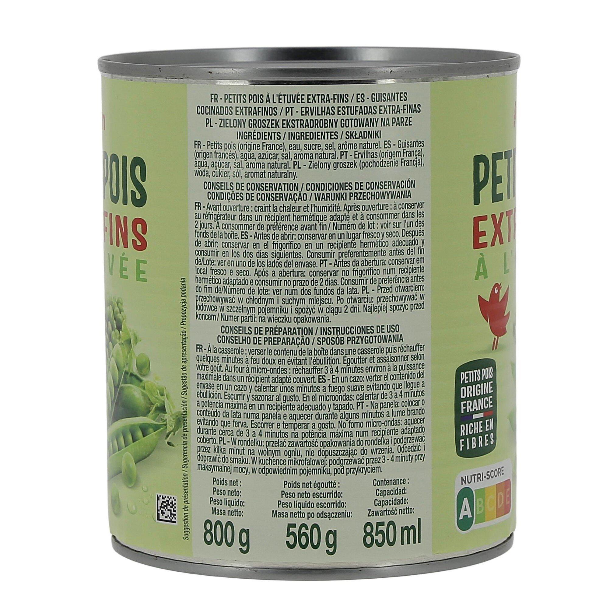 Voir la diapositive 5 : AUCHAN Petits pois à l'étuvée extra-fins 560g
