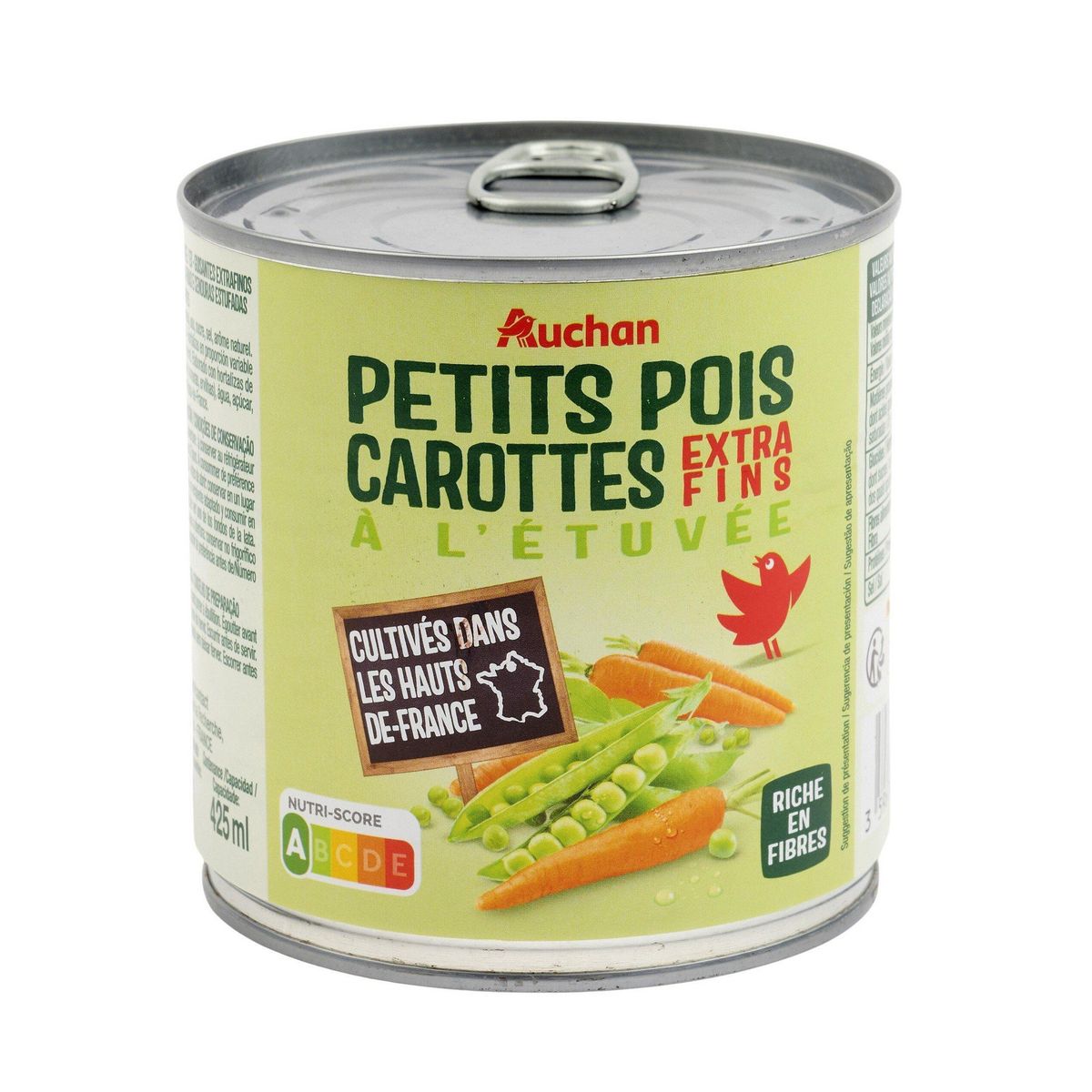 AUCHAN Petits pois carottes à l'étuvée extra-fins 265g