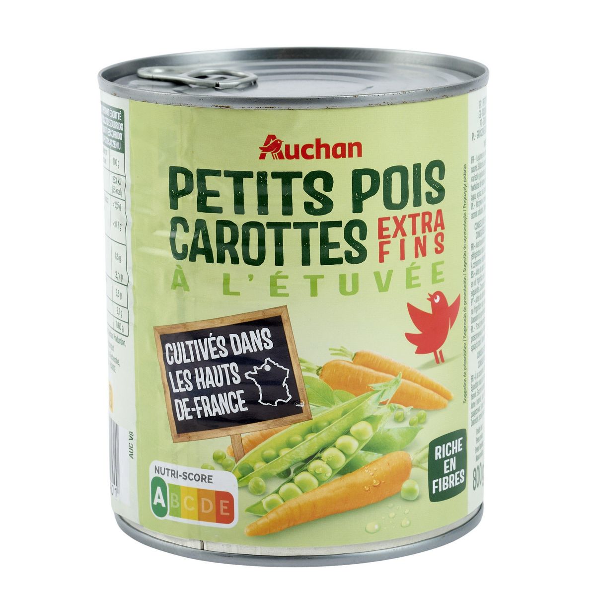 AUCHAN Petits pois carottes à l'étuvée extra-fins 530g