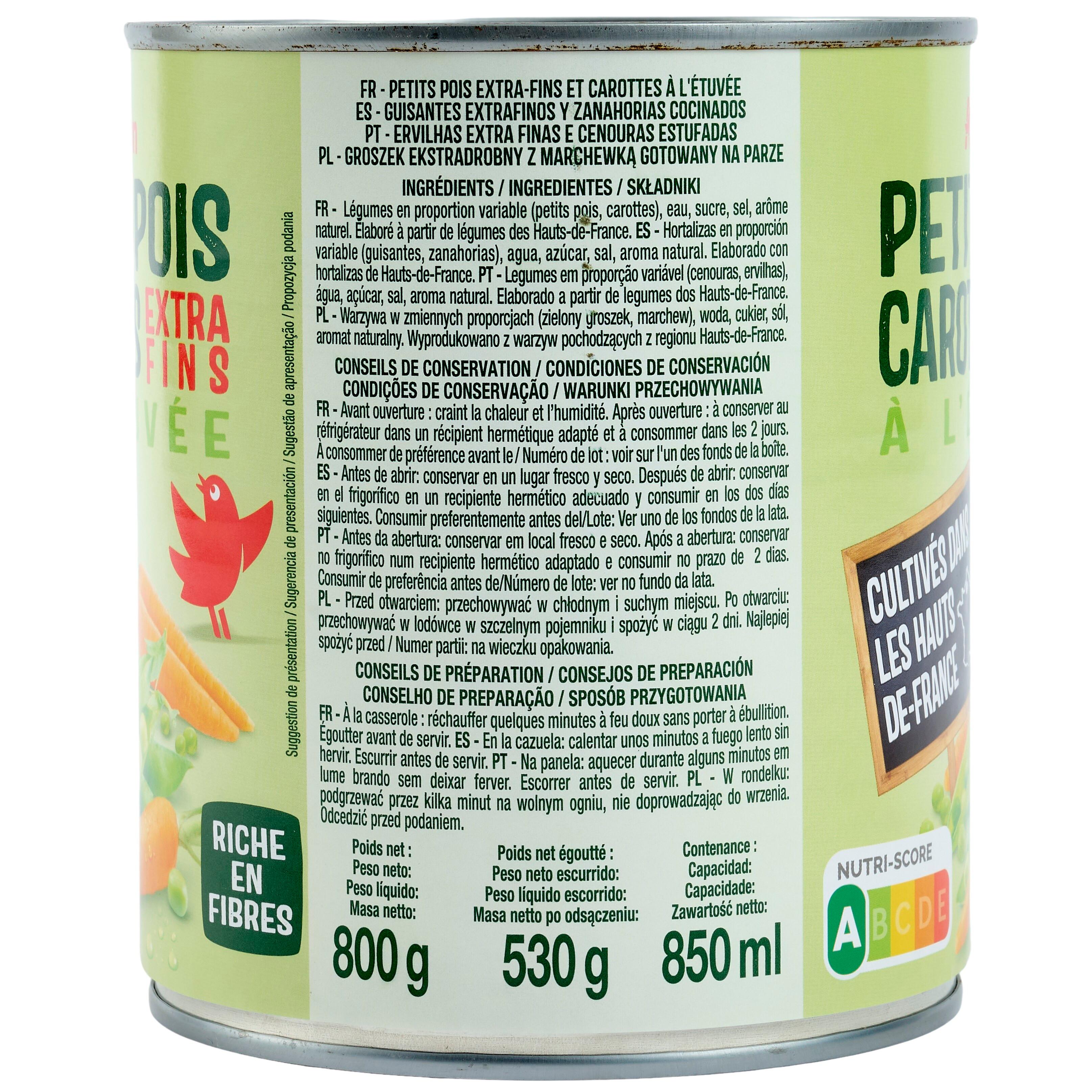 Voir la diapositive 5 : AUCHAN Petits pois carottes à l'étuvée extra-fins 530g
