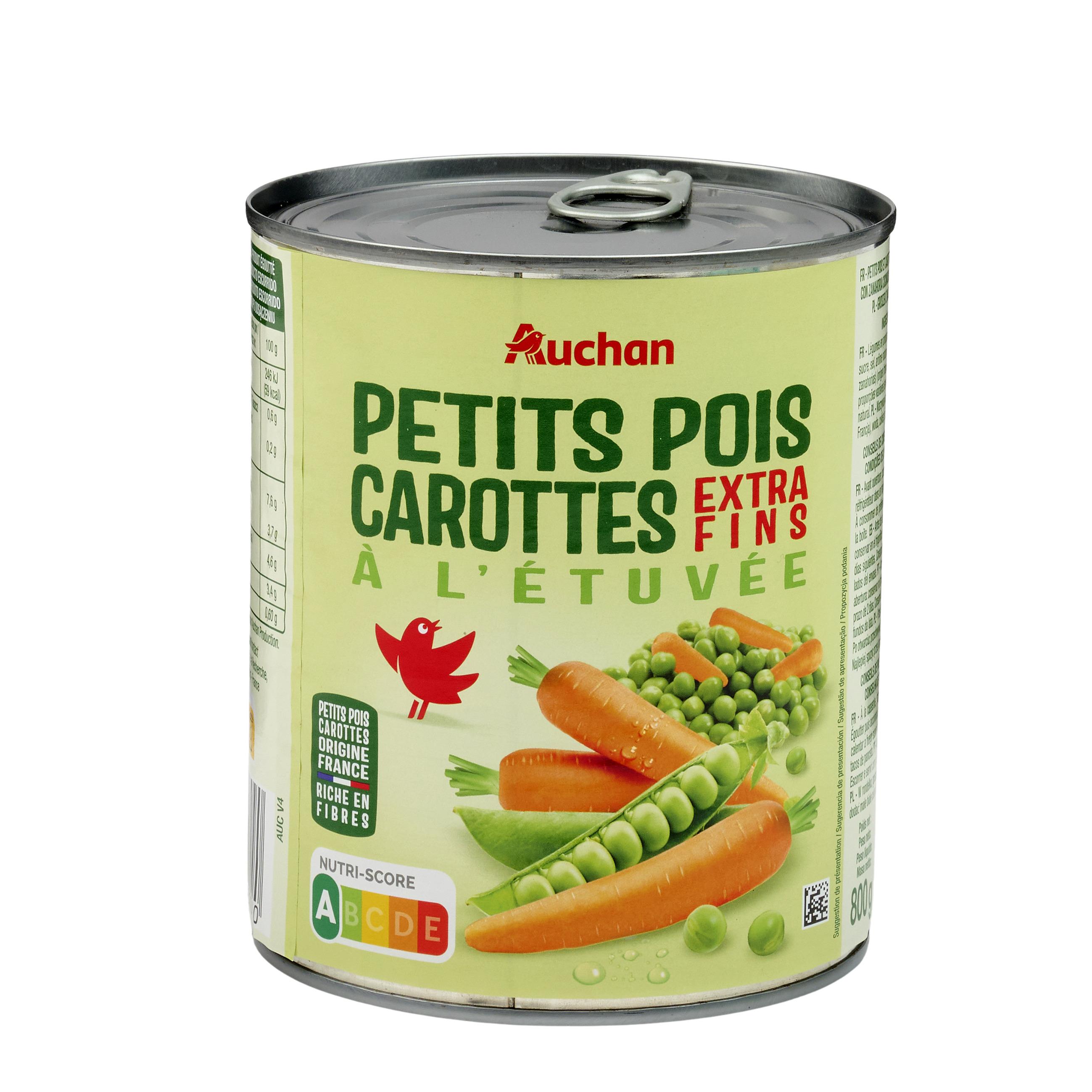 Voir la diapositive 4 : AUCHAN Petits pois carottes à l'étuvée extra-fins 530g
