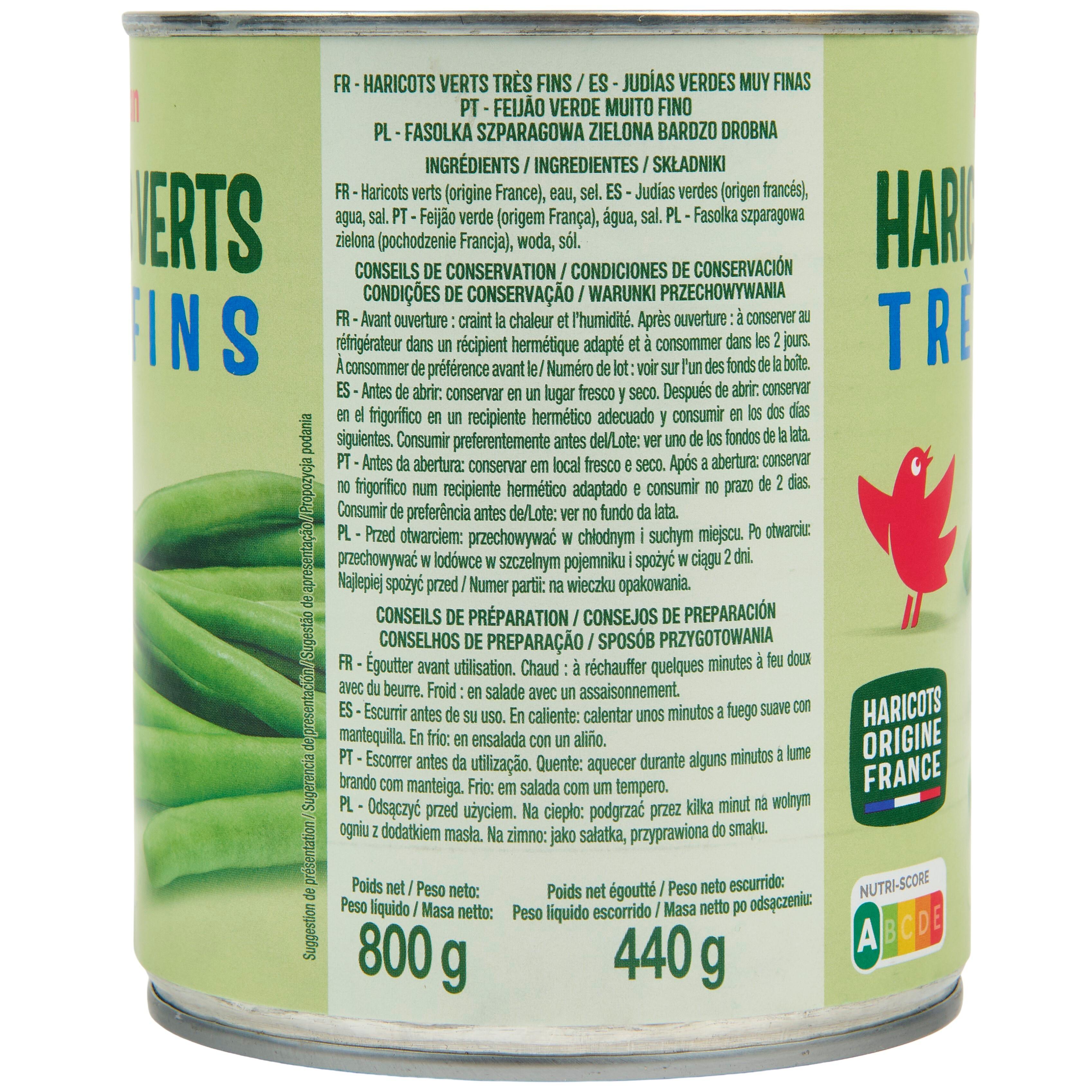 Voir la diapositive 2 : AUCHAN Haricots verts très fins 440g
