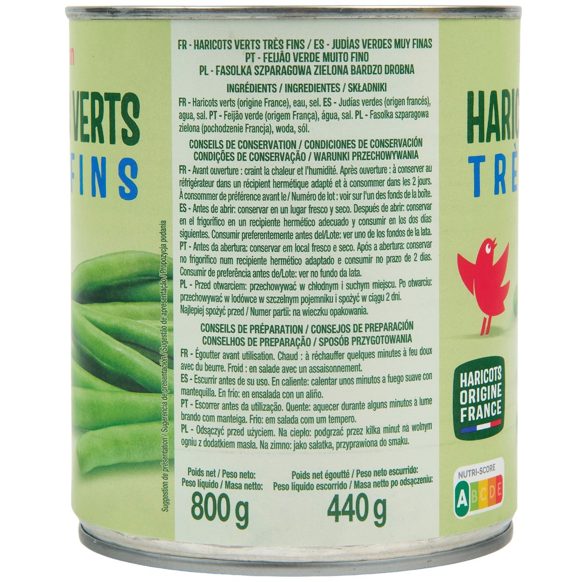 AUCHAN Haricots verts très fins 440g