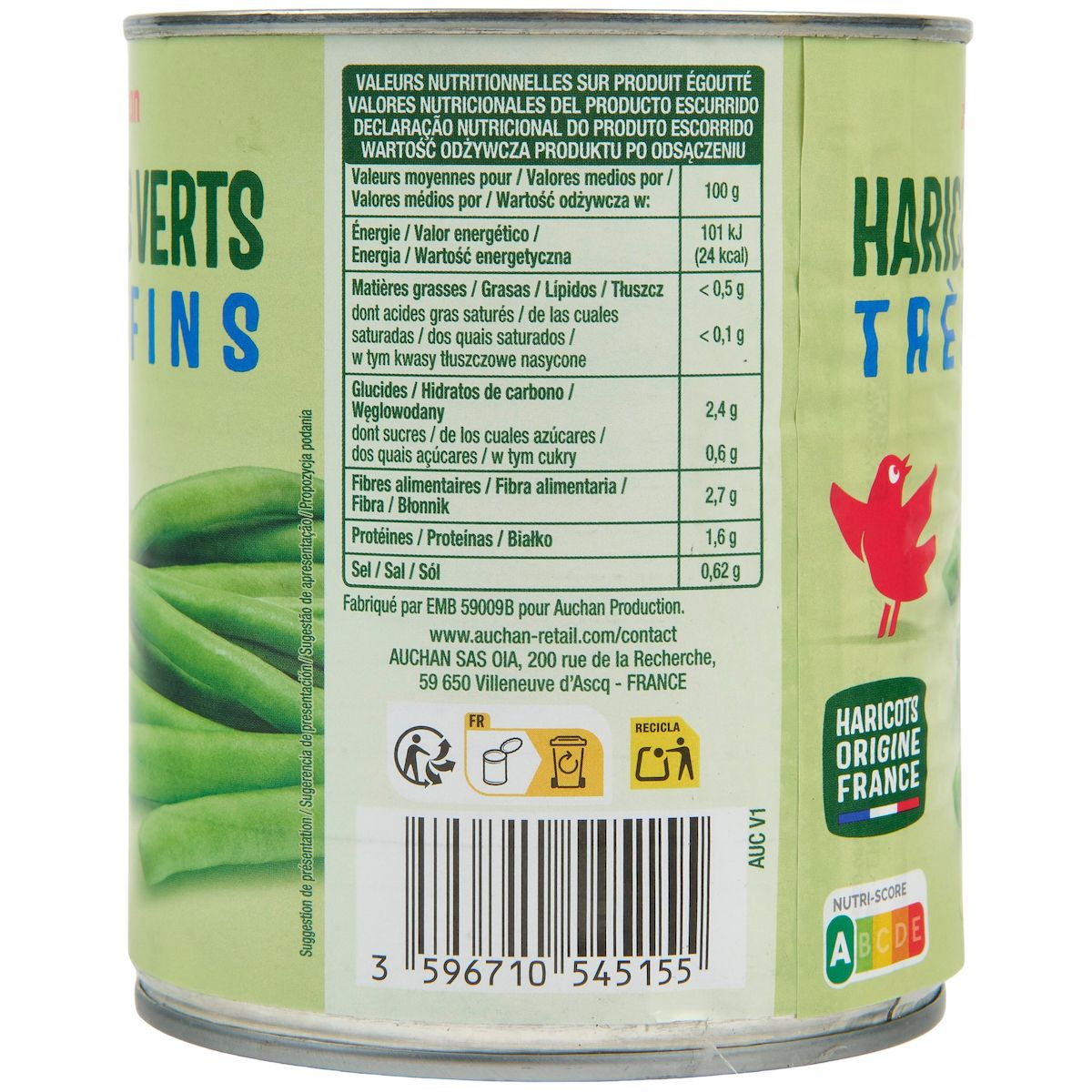 AUCHAN Haricots verts très fins 440g