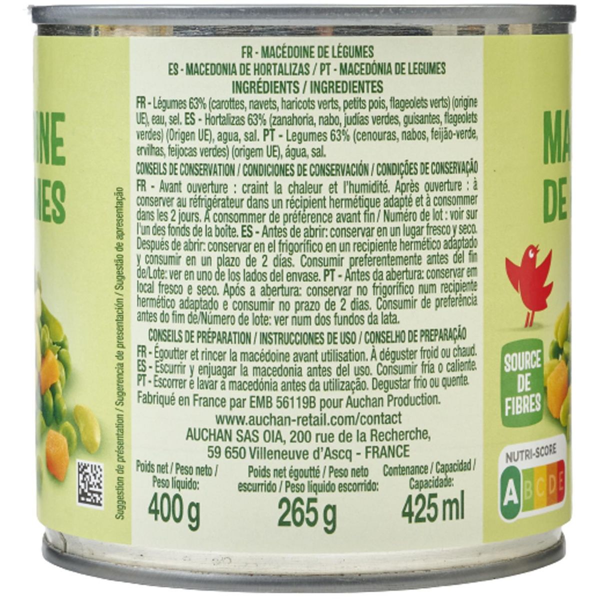AUCHAN Macédoine de légumes 265g