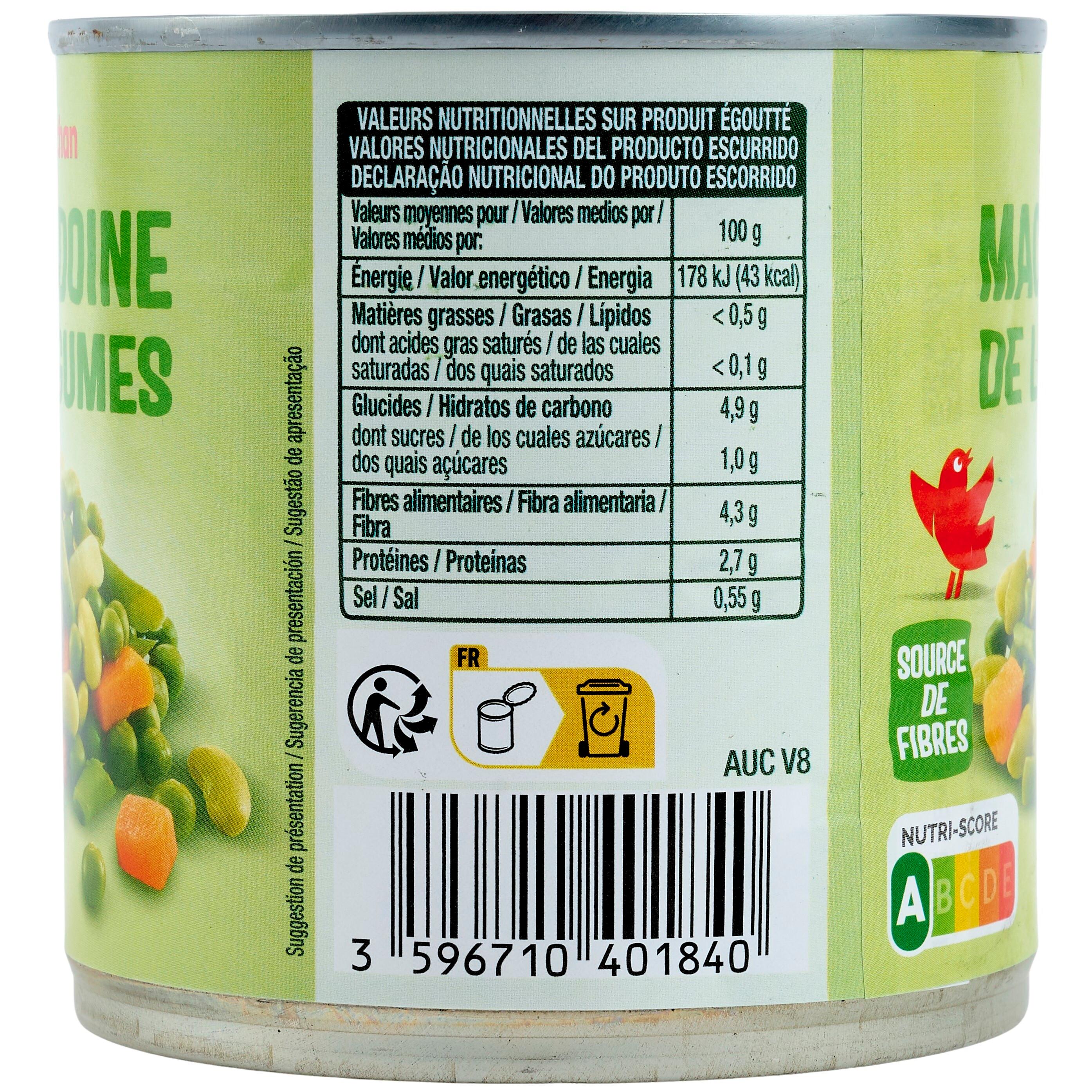 Voir la diapositive 3 : AUCHAN Macédoine de légumes 265g