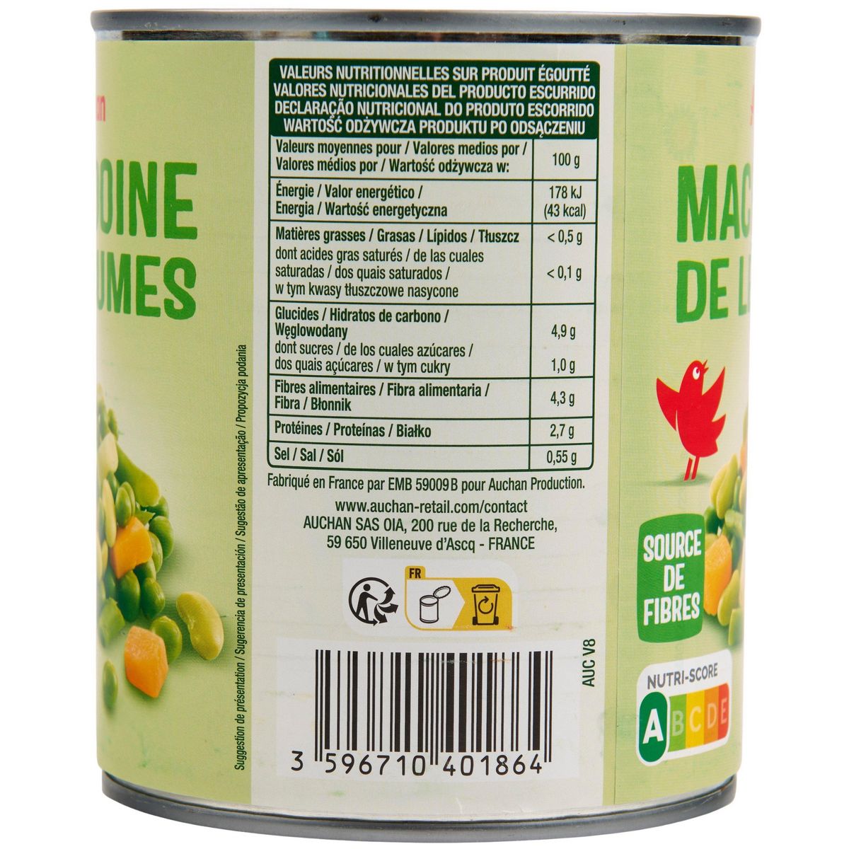 AUCHAN Macédoine de légumes 530g