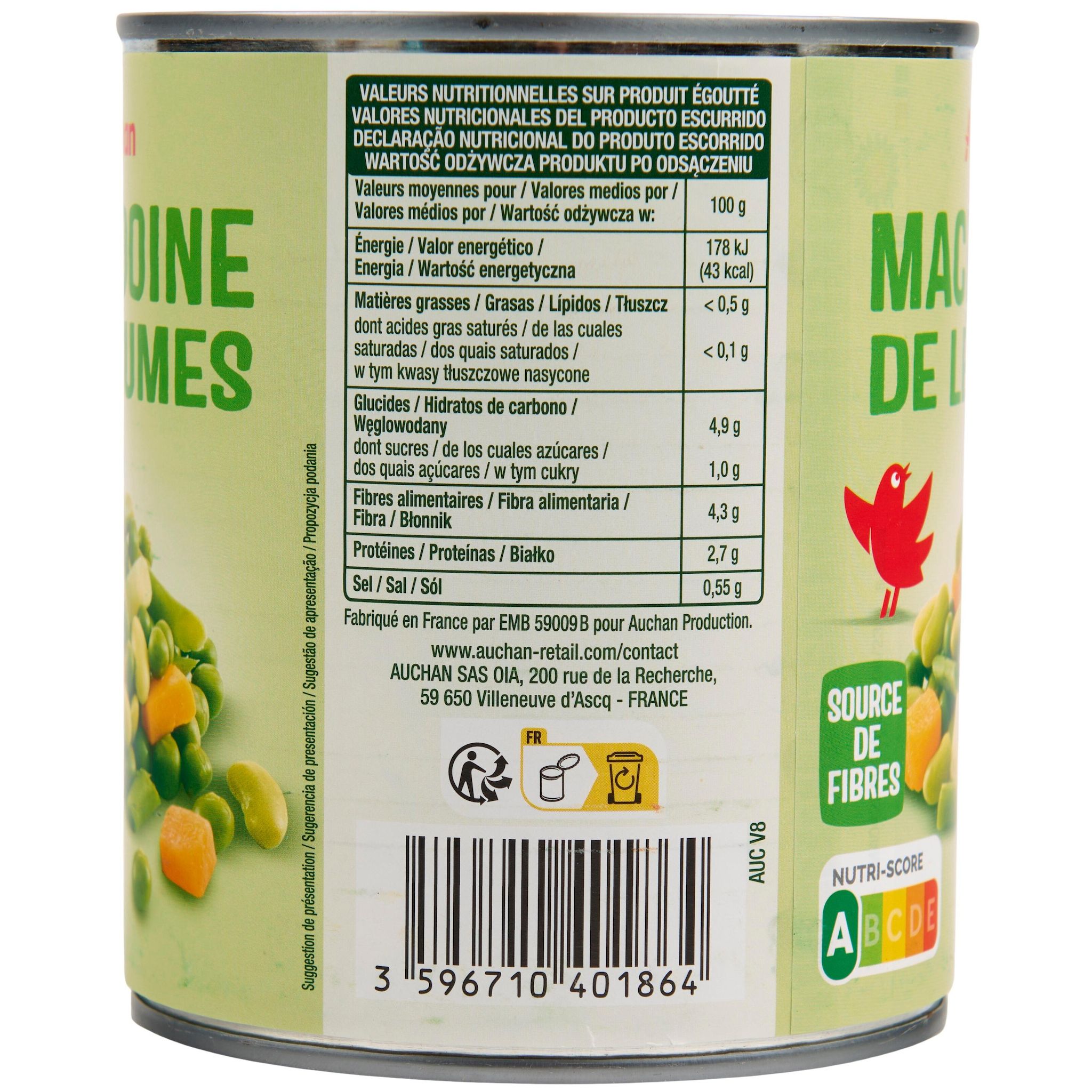 Voir la diapositive 2 : AUCHAN Macédoine de légumes 530g